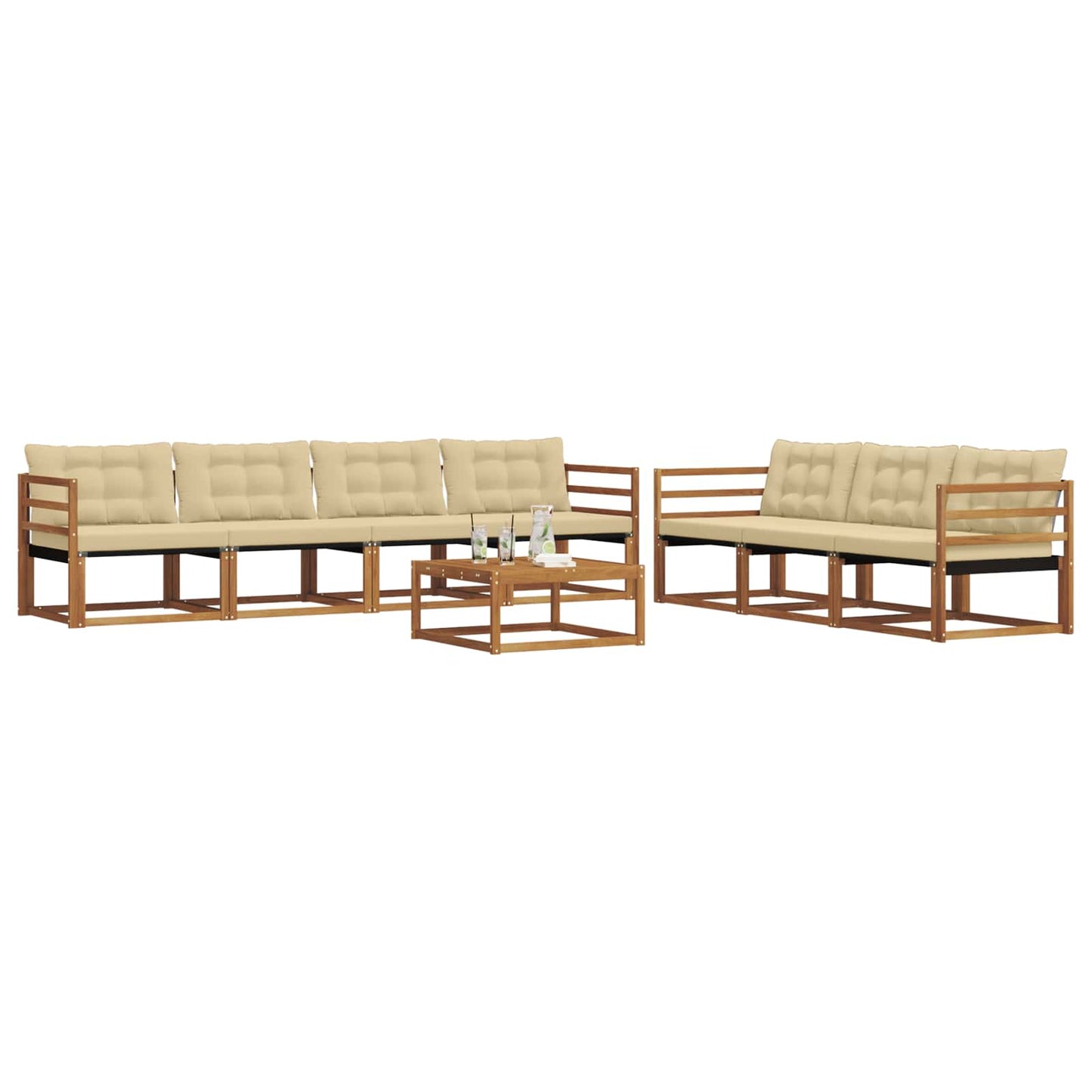 Set di divani da esterno con cuscino 8 pcs Naturale e Beige