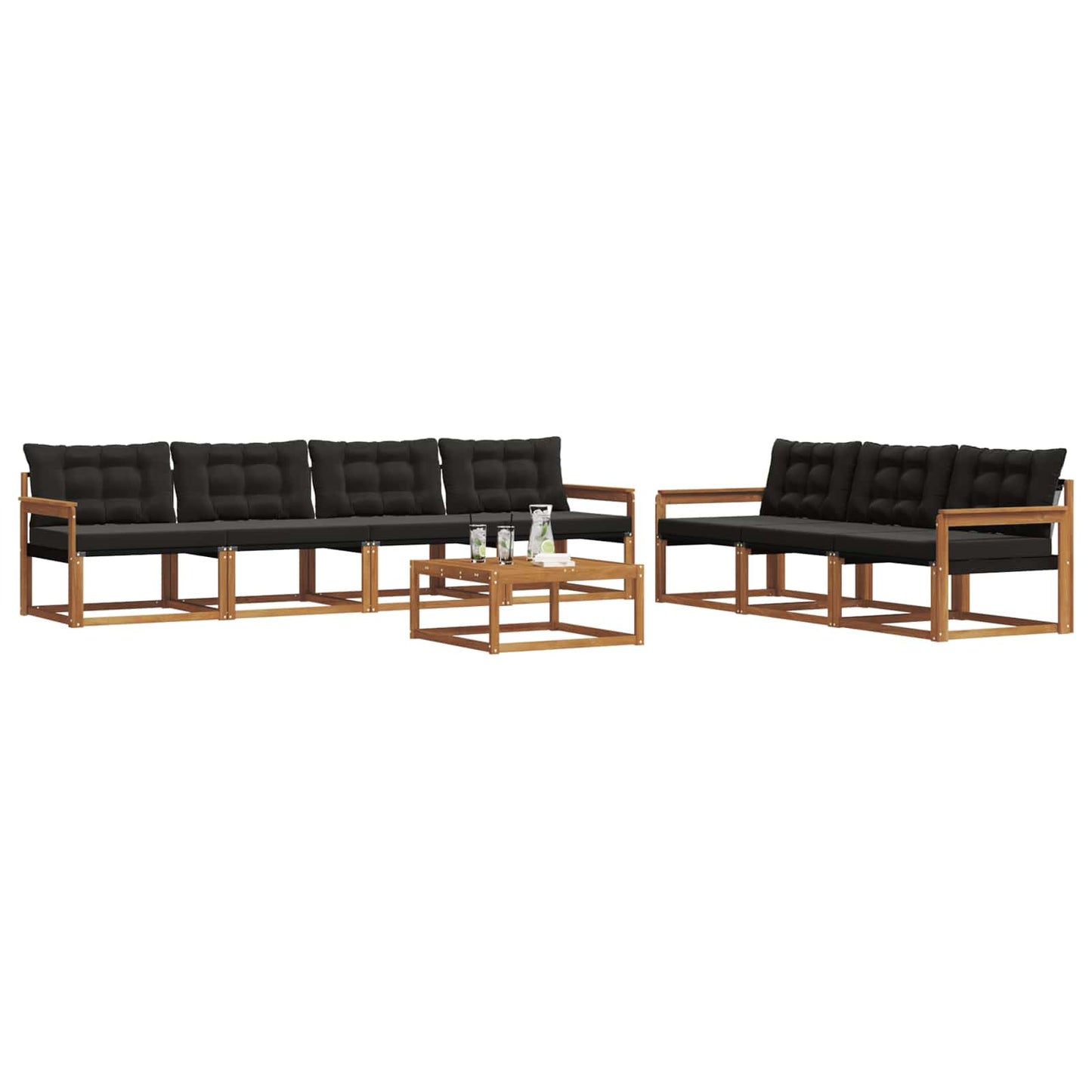 Set di divani da esterno con cuscino 8 pcs Naturale e Nero