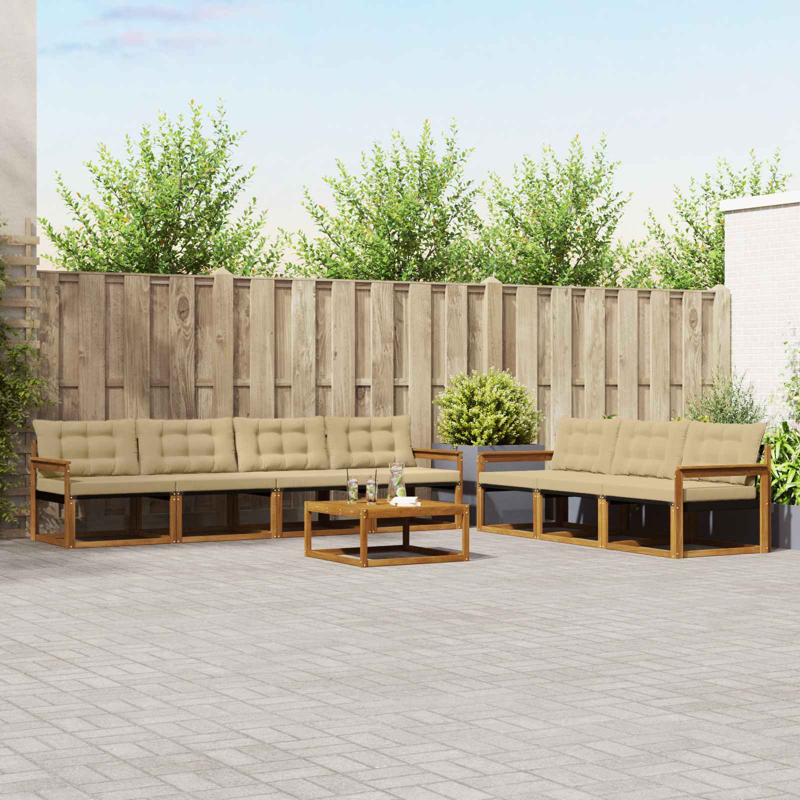 Set di divani da esterno con cuscino 8 pcs Naturale e Beige | homemem39