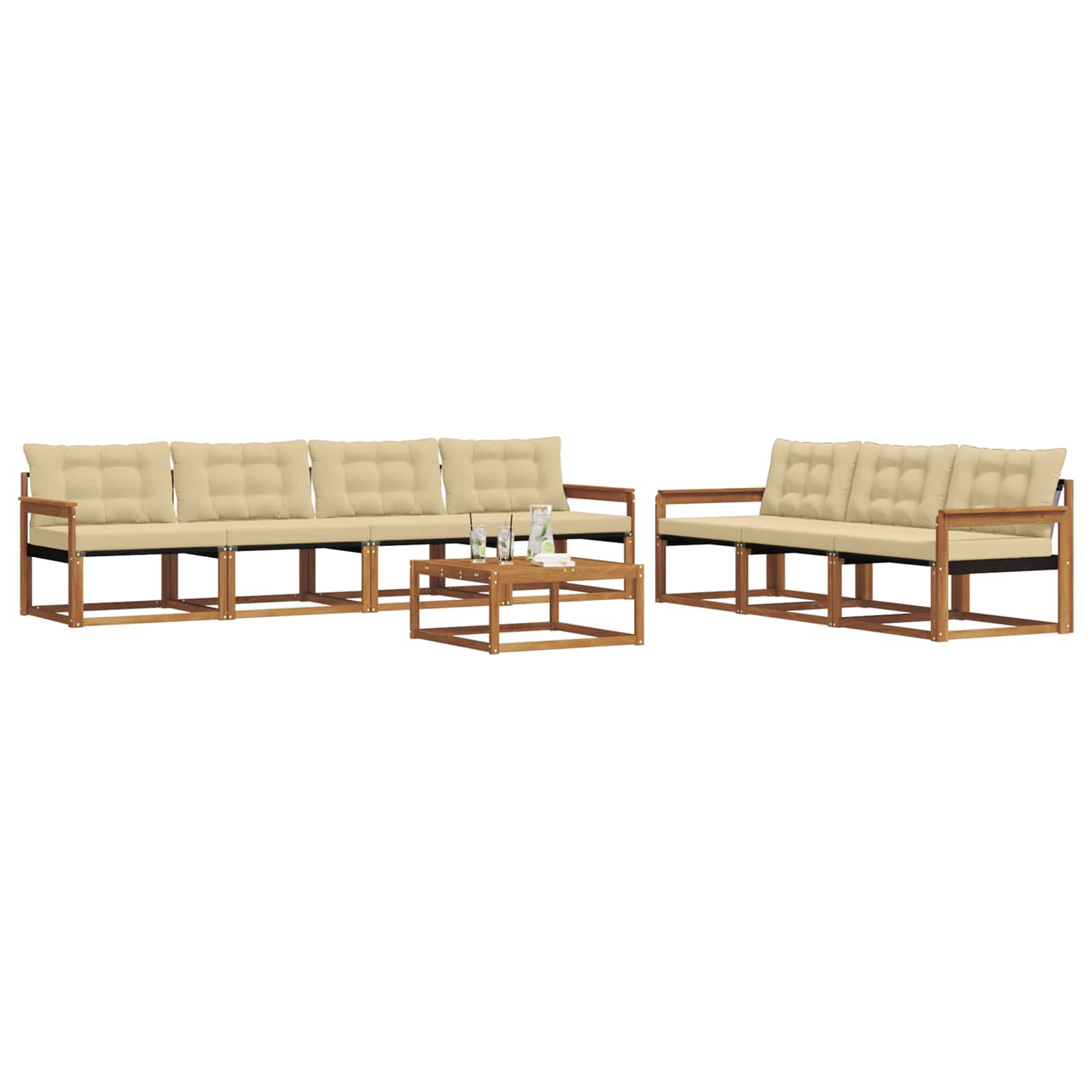 Set di divani da esterno con cuscino 8 pcs Naturale e Beige | homemem39