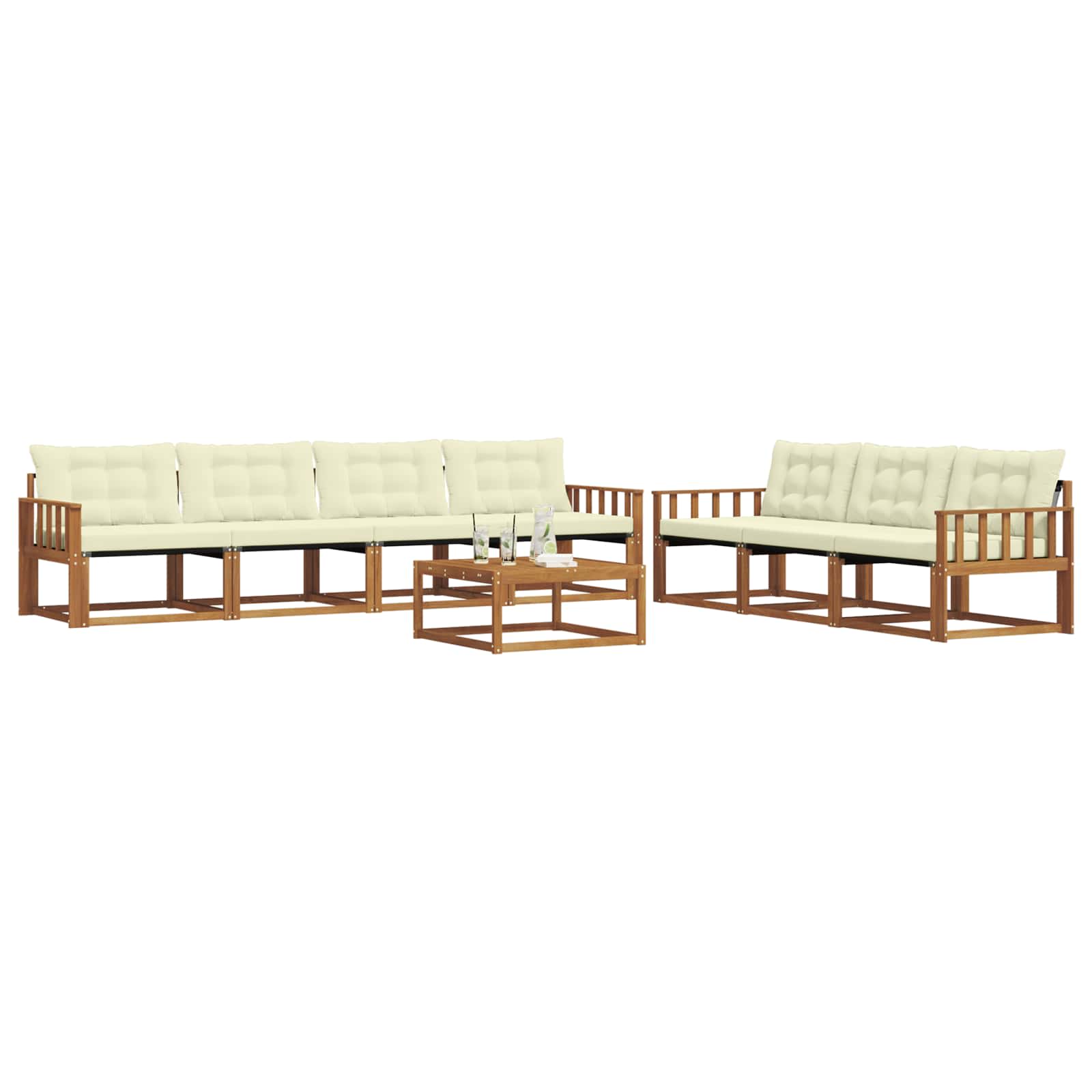 Set di divani da esterno con cuscino 8 pcs Naturale e Crema | homemem39