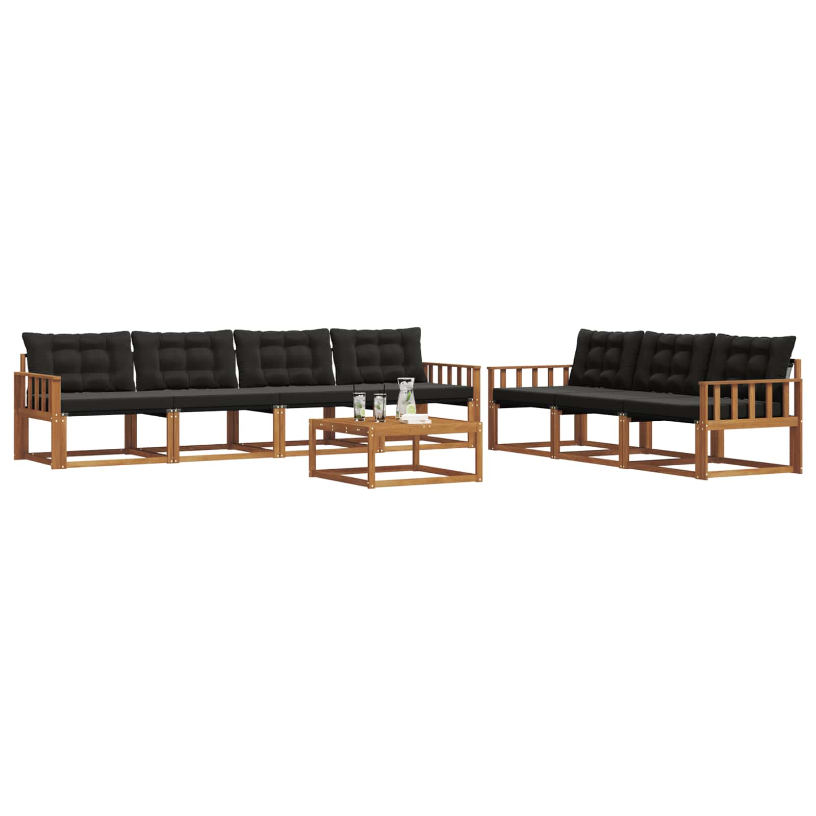 Set di divani da esterno con cuscino 8 pcs Naturale e Nero | homemem39