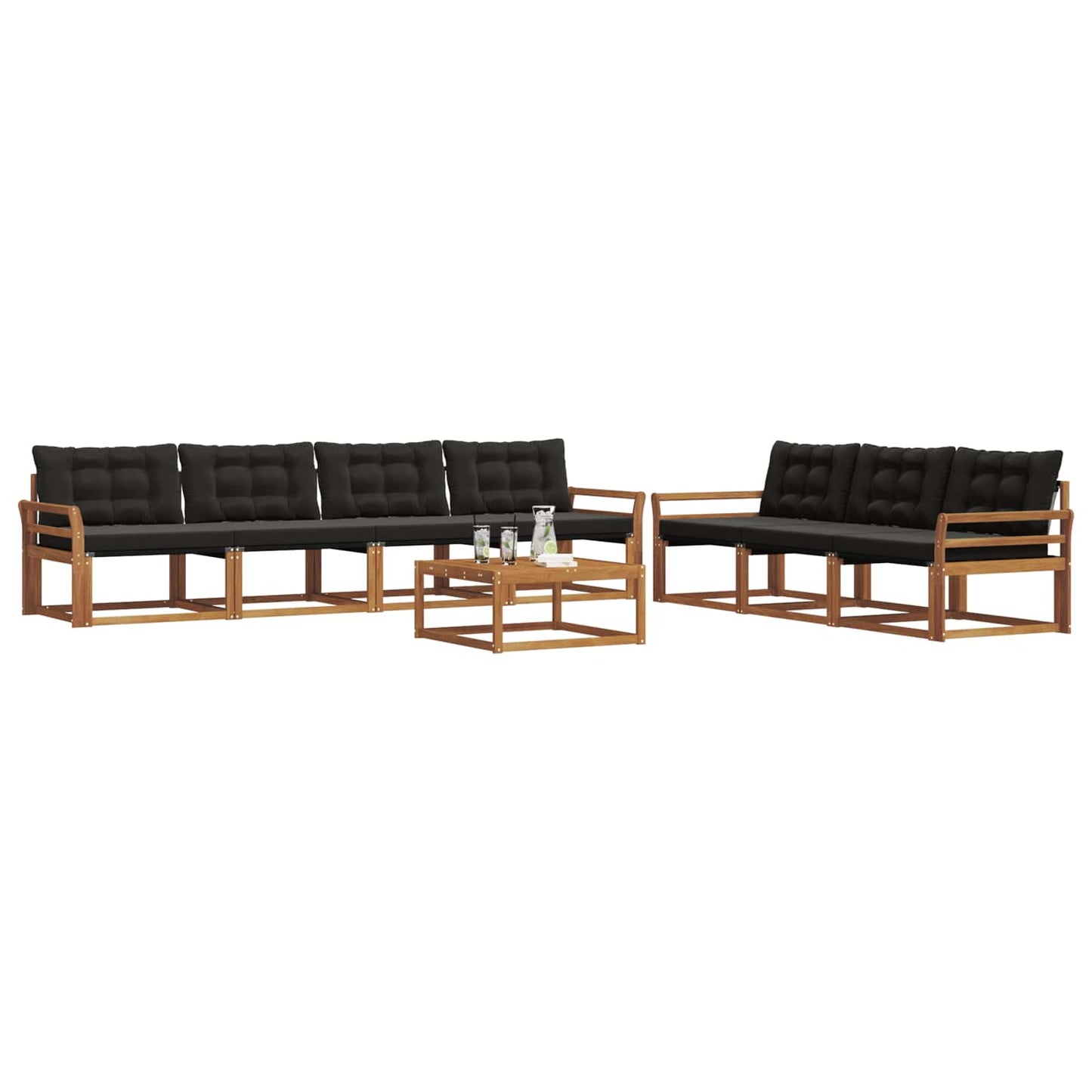 Set di divani da esterno con cuscino 8 pcs Naturale e Nero
