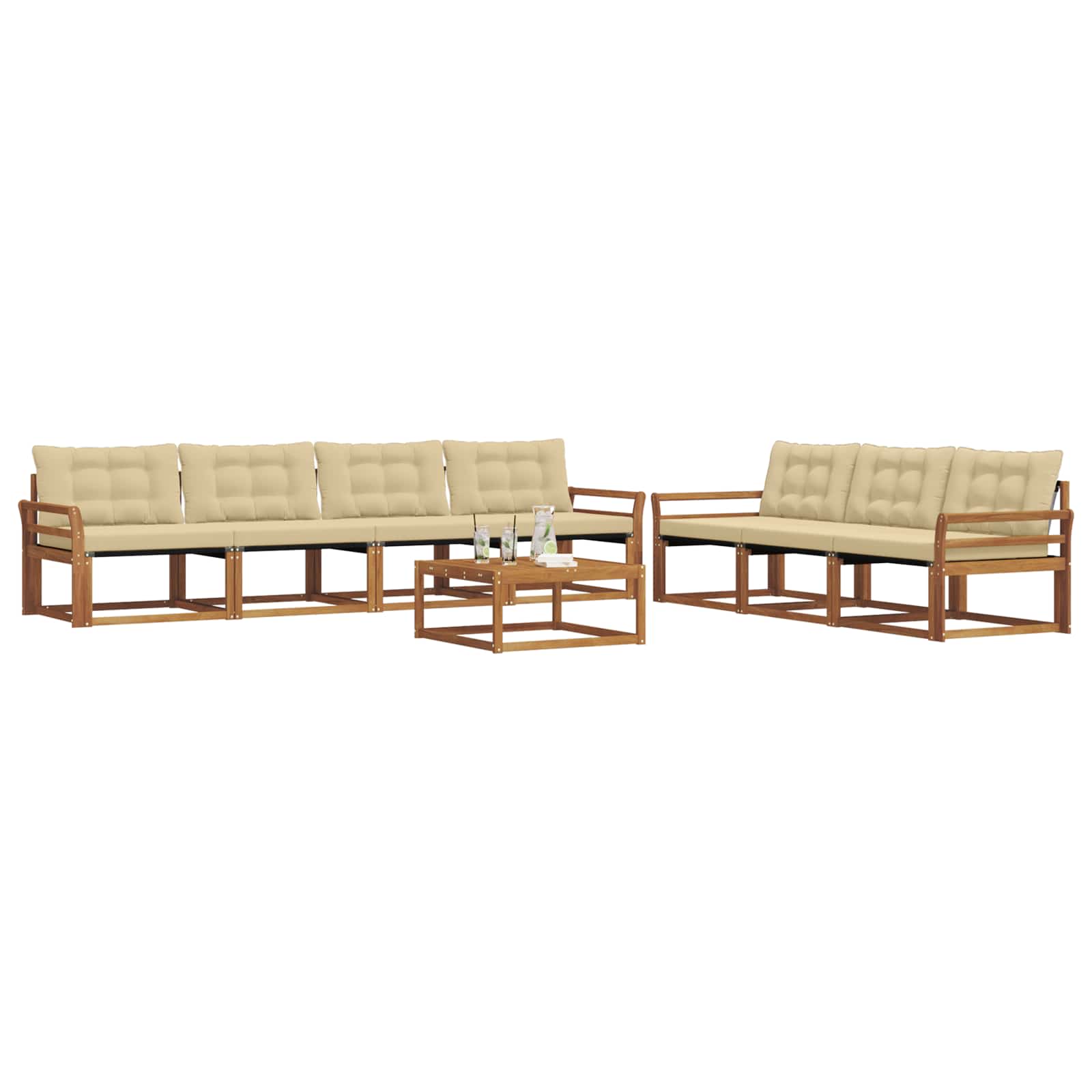 Set di divani da esterno con cuscino 8 pcs Naturale e Beige | homemem39