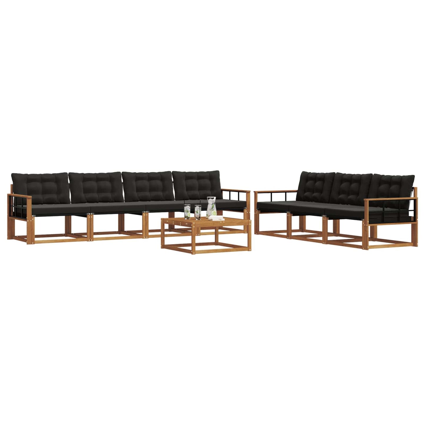 Set di divani da esterno con cuscino 8 pcs Naturale e Nero | homemem39