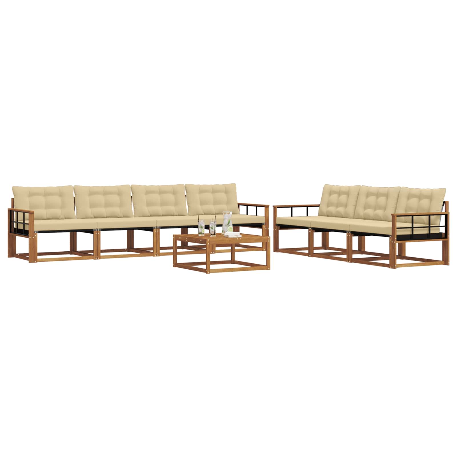 Set di divani da esterno con cuscino 8 pcs Naturale e Beige | homemem39