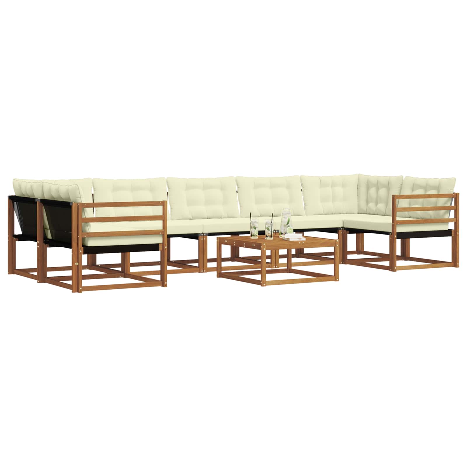 Set di divani da esterno con cuscino 8 pcs Naturale e Crema | homemem39