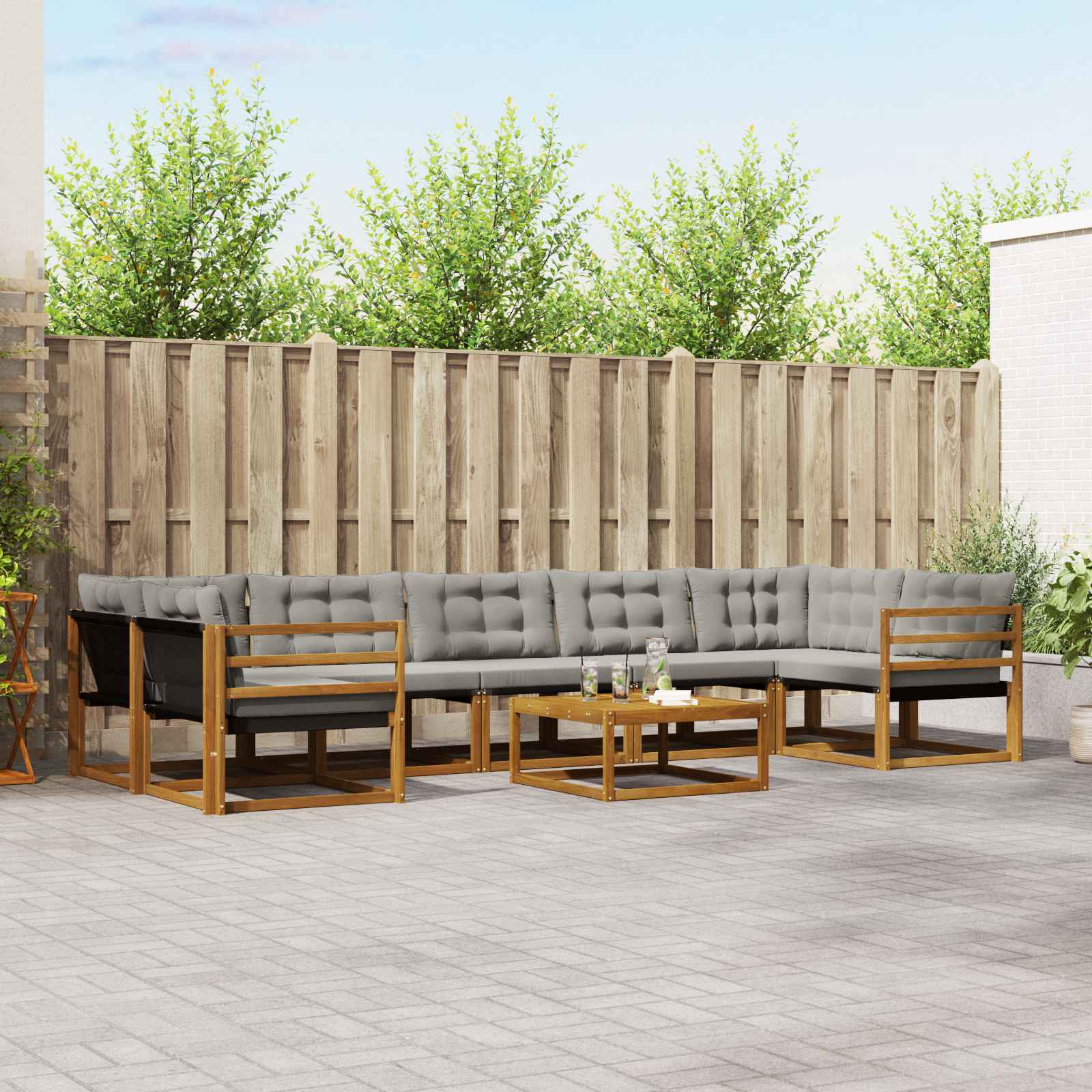 Set di divani da esterno 8 pcs Grigio Naturale e Chiaro | homemem39