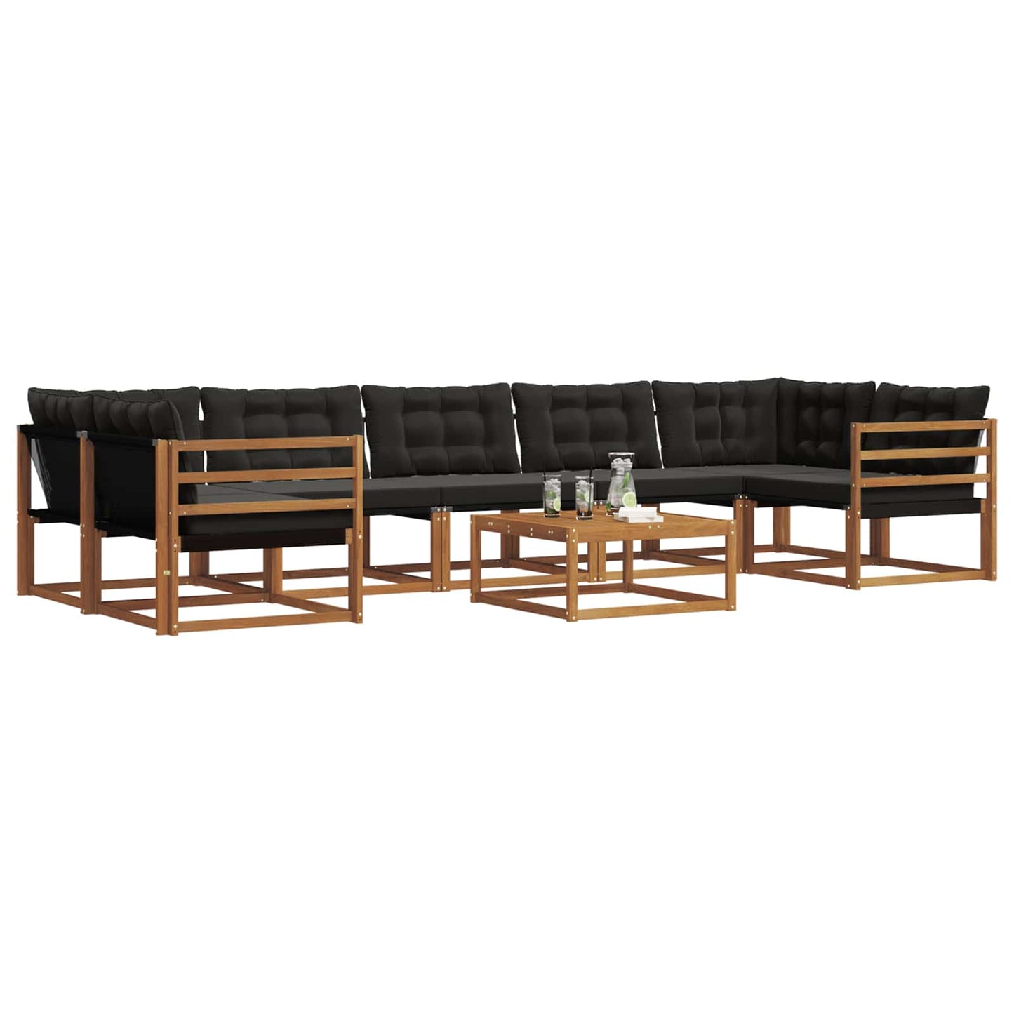 Set di divani da esterno con cuscino 8 pcs Naturale e Nero