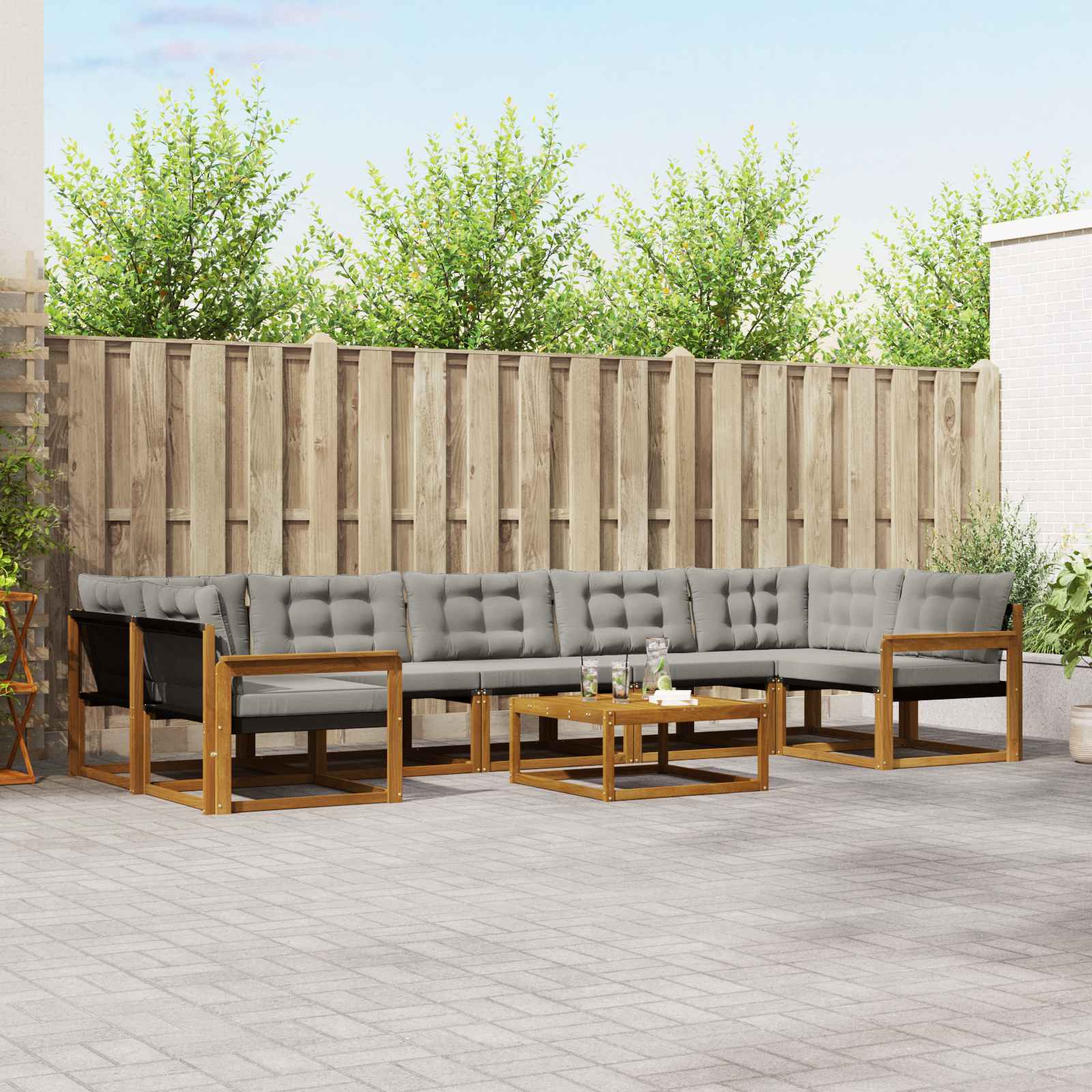 Set di divani da esterno 8 pcs Grigio Naturale e Chiaro | homemem39