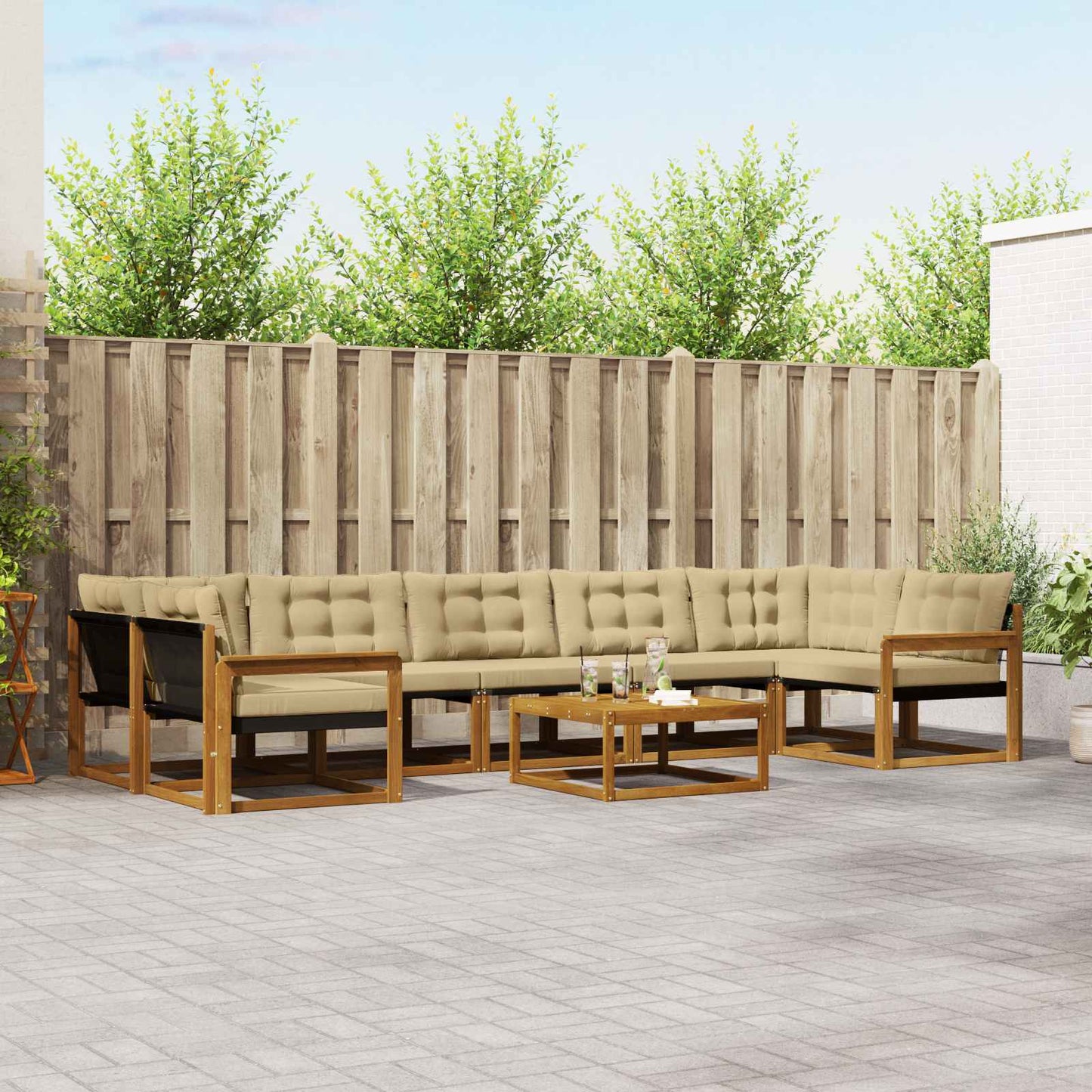 Set di divani da esterno con cuscino 8 pcs Naturale e Beige