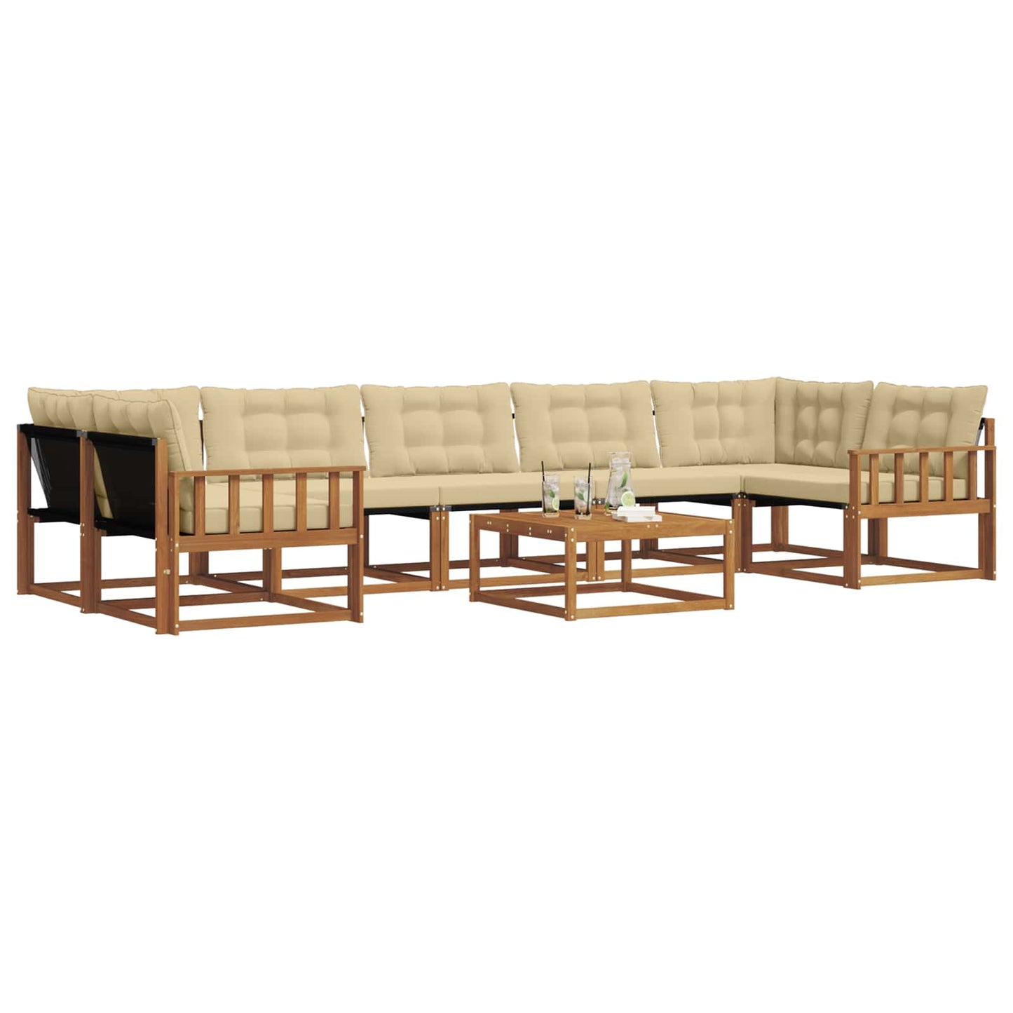 Set di divani da esterno con cuscino 8 pcs Naturale e Beige