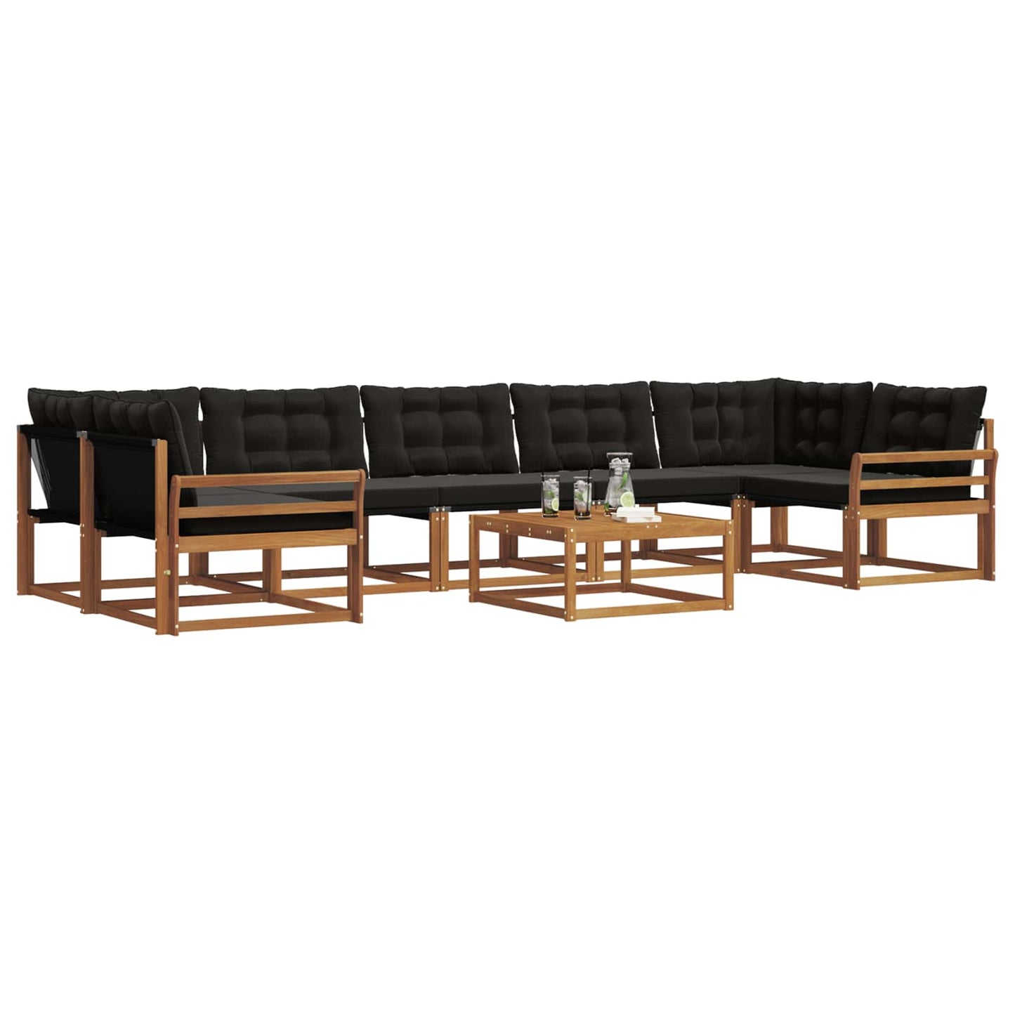 Set di divani da esterno con cuscino 8 pcs Naturale e Nero
