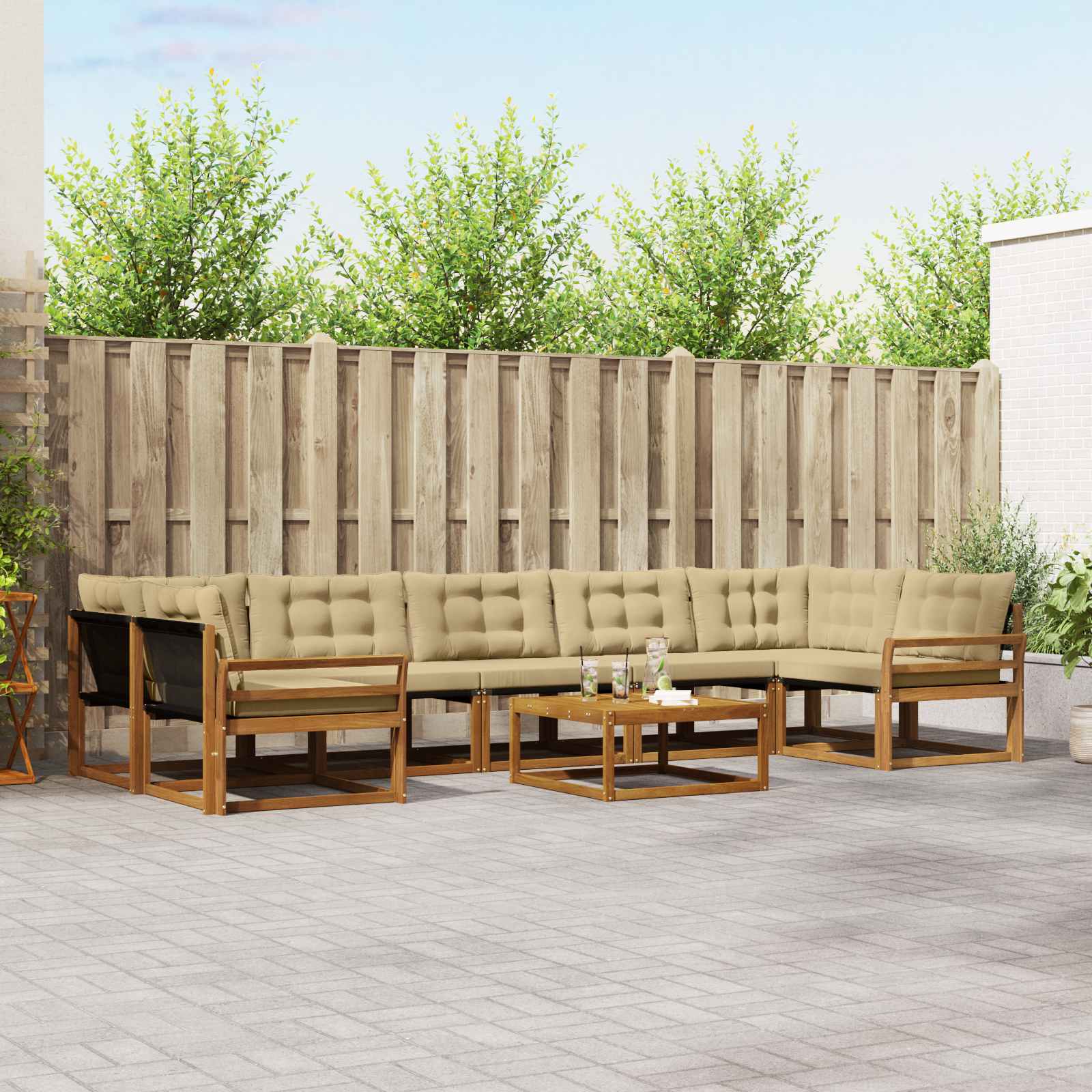 Set di divani da esterno con cuscino 8 pcs Naturale e Beige | homemem39