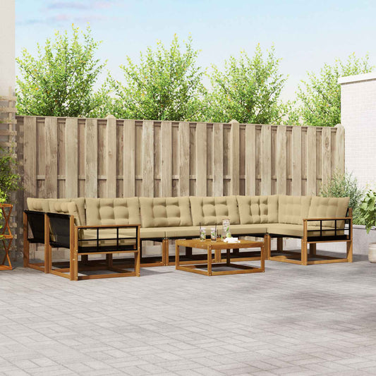 Set di divani da esterno con cuscino 8 pcs Naturale e Beige