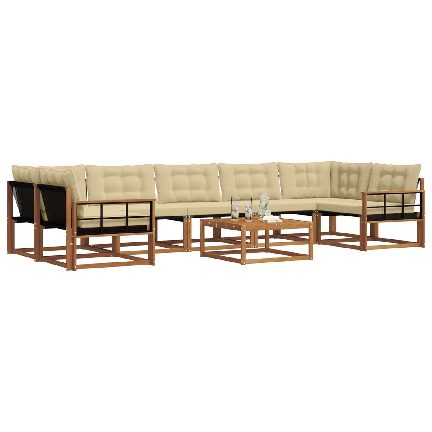 Set di divani da esterno con cuscino 8 pcs Naturale e Beige | homemem39