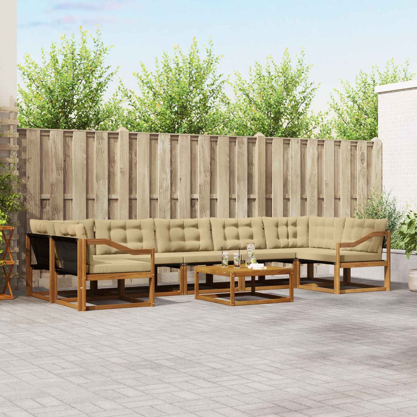 Set di divani da esterno con cuscino 8 pcs Naturale e Beige