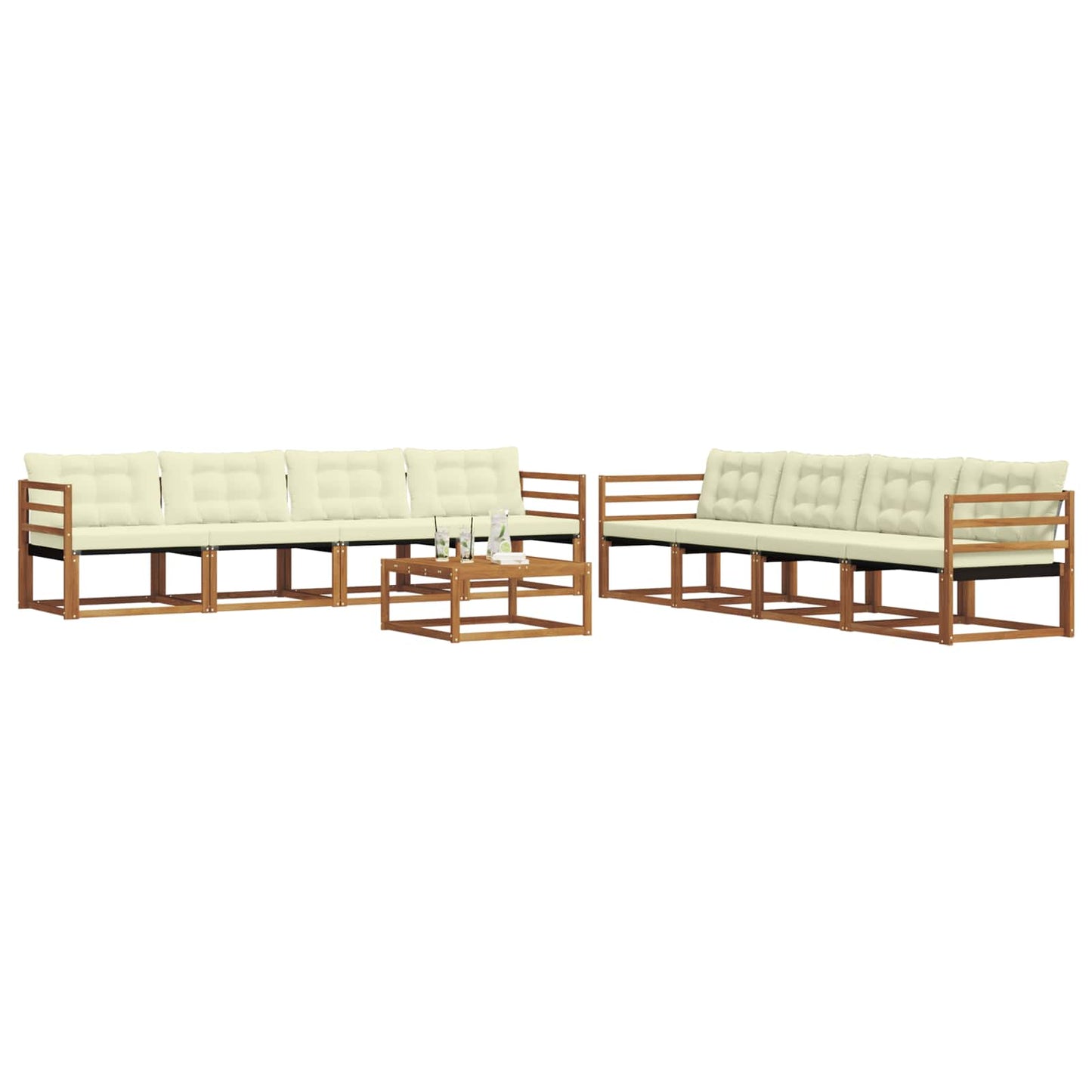 Set di divani da esterno con cuscino 9 pcs Naturale e Crema | homemem39