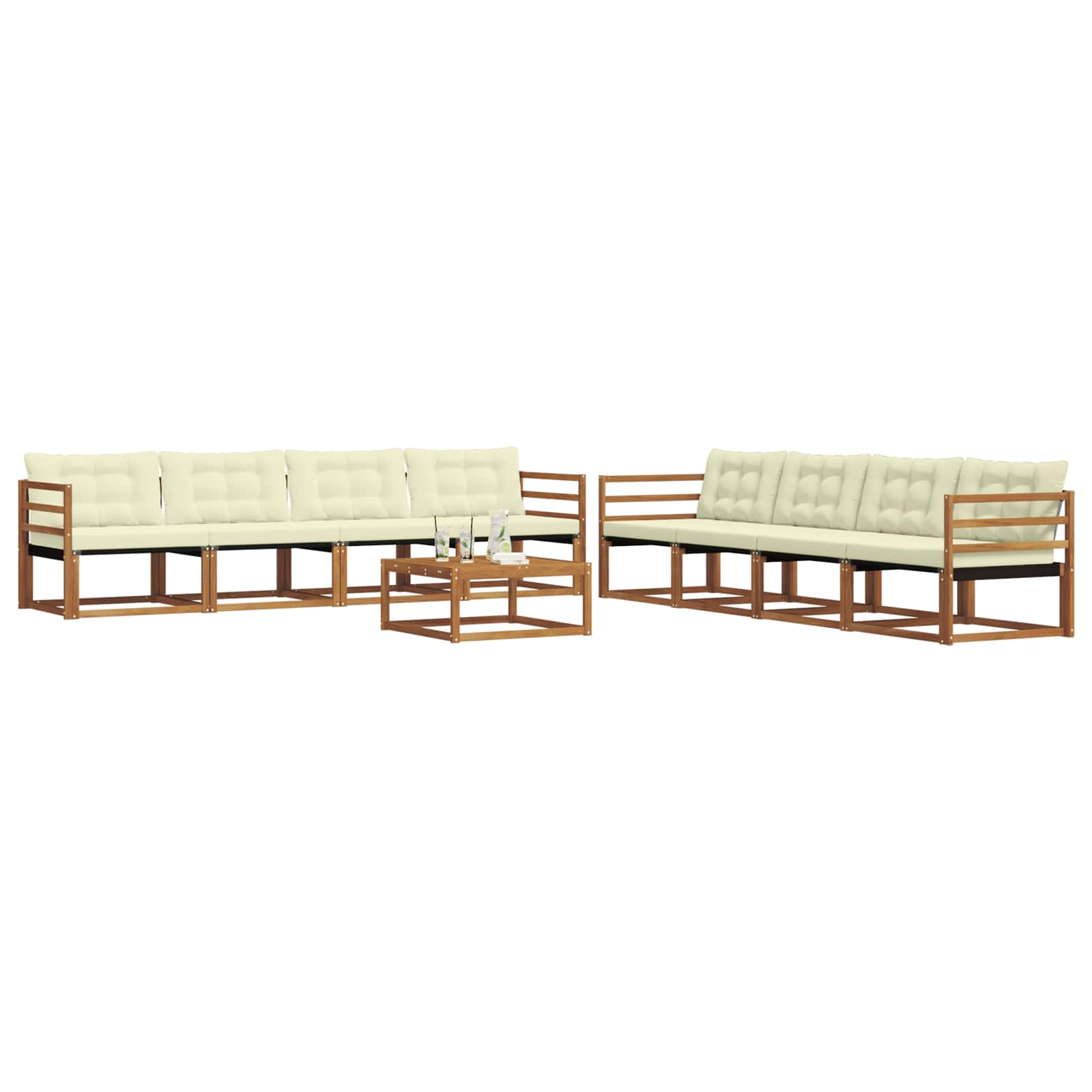 Set di divani da esterno con cuscino 9 pcs Naturale e Crema | homemem39