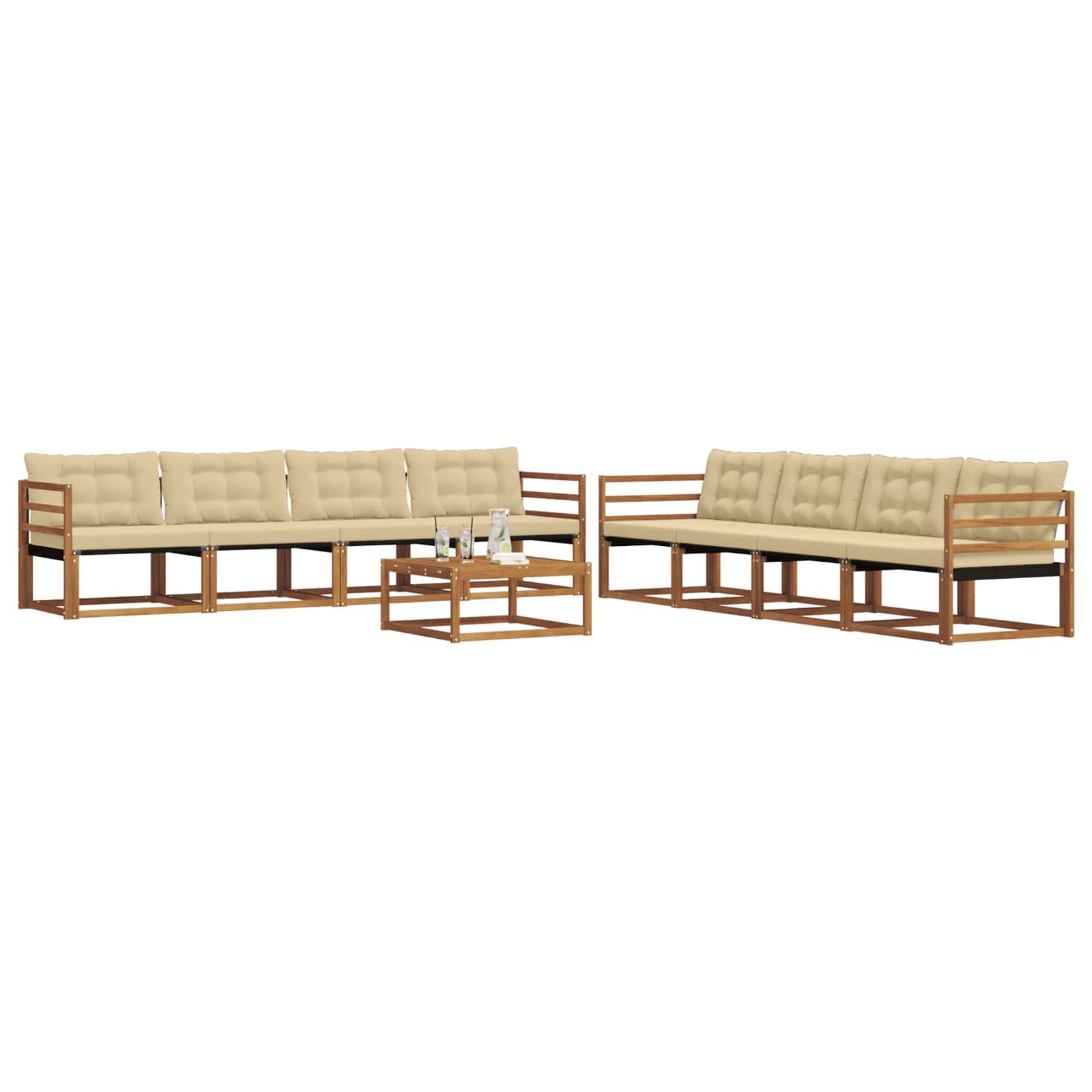 Set di divani da esterno con cuscino 9 pcs Naturale e Beige | homemem39