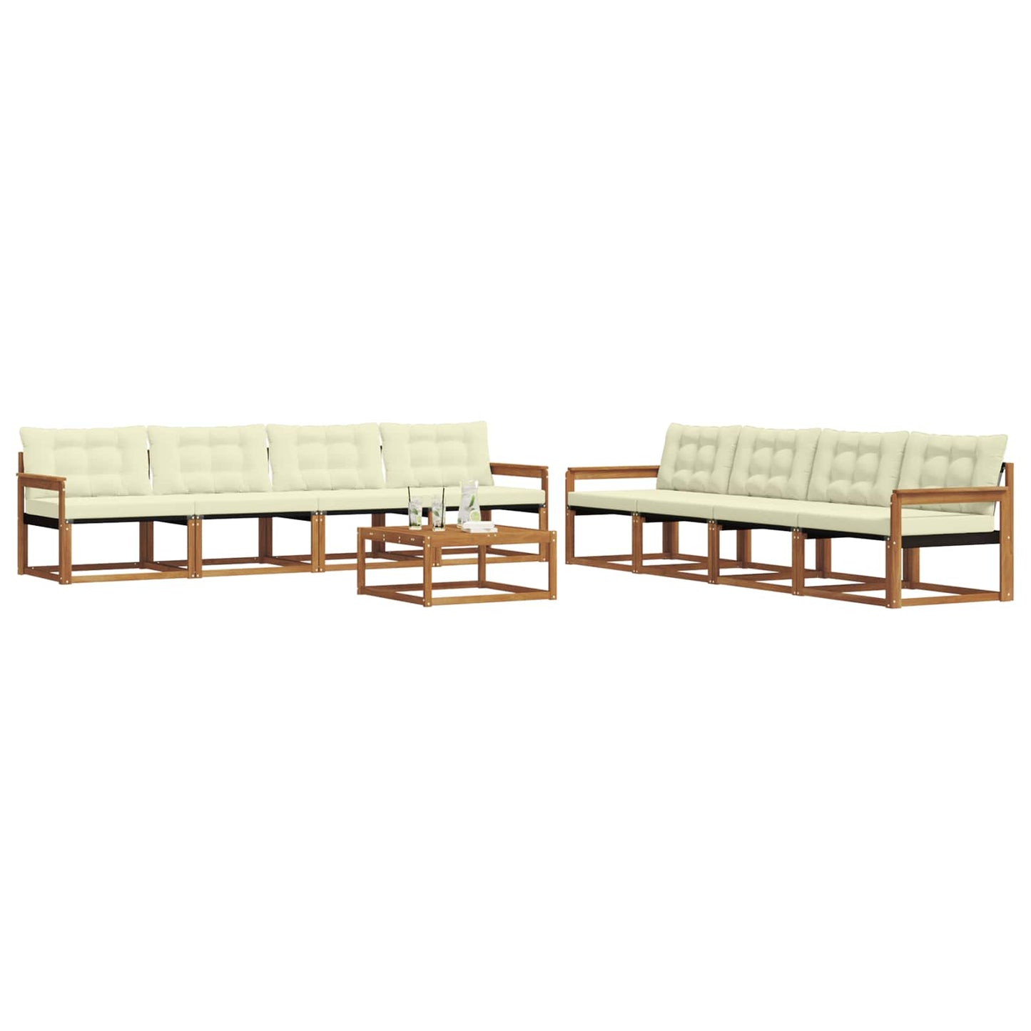 Set di divani da esterno con cuscino 9 pcs Naturale e Crema | homemem39