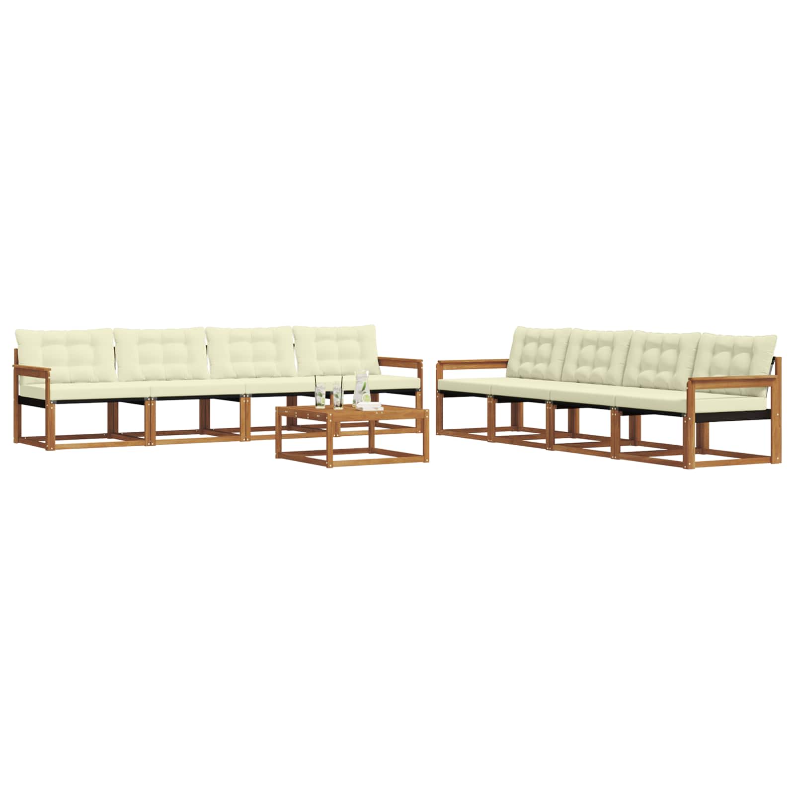 Set di divani da esterno con cuscino 9 pcs Naturale e Crema | homemem39