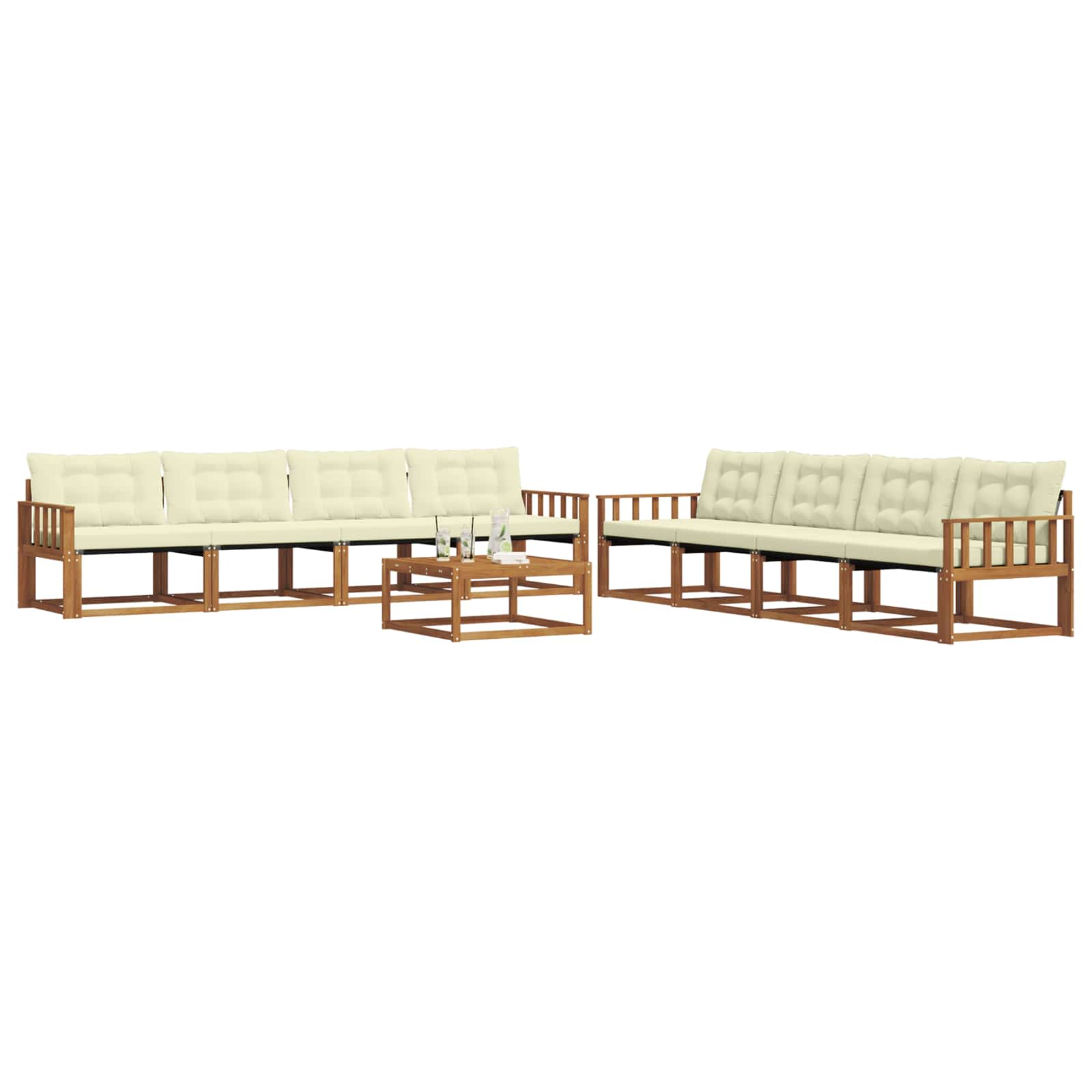 Set di divani da esterno con cuscino 9 pcs Naturale e Crema | homemem39