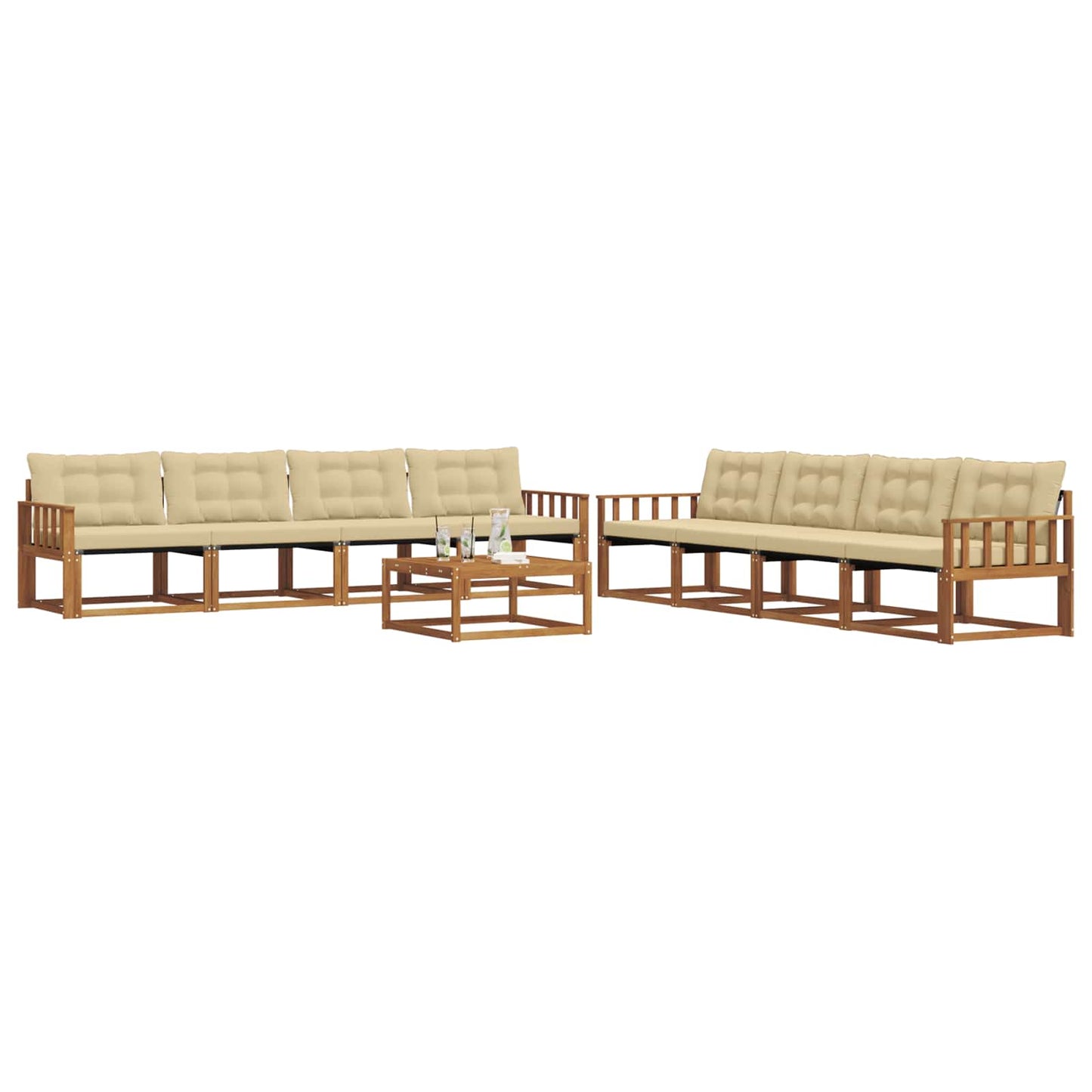 Set di divani da esterno con cuscino 9 pcs Naturale e Beige