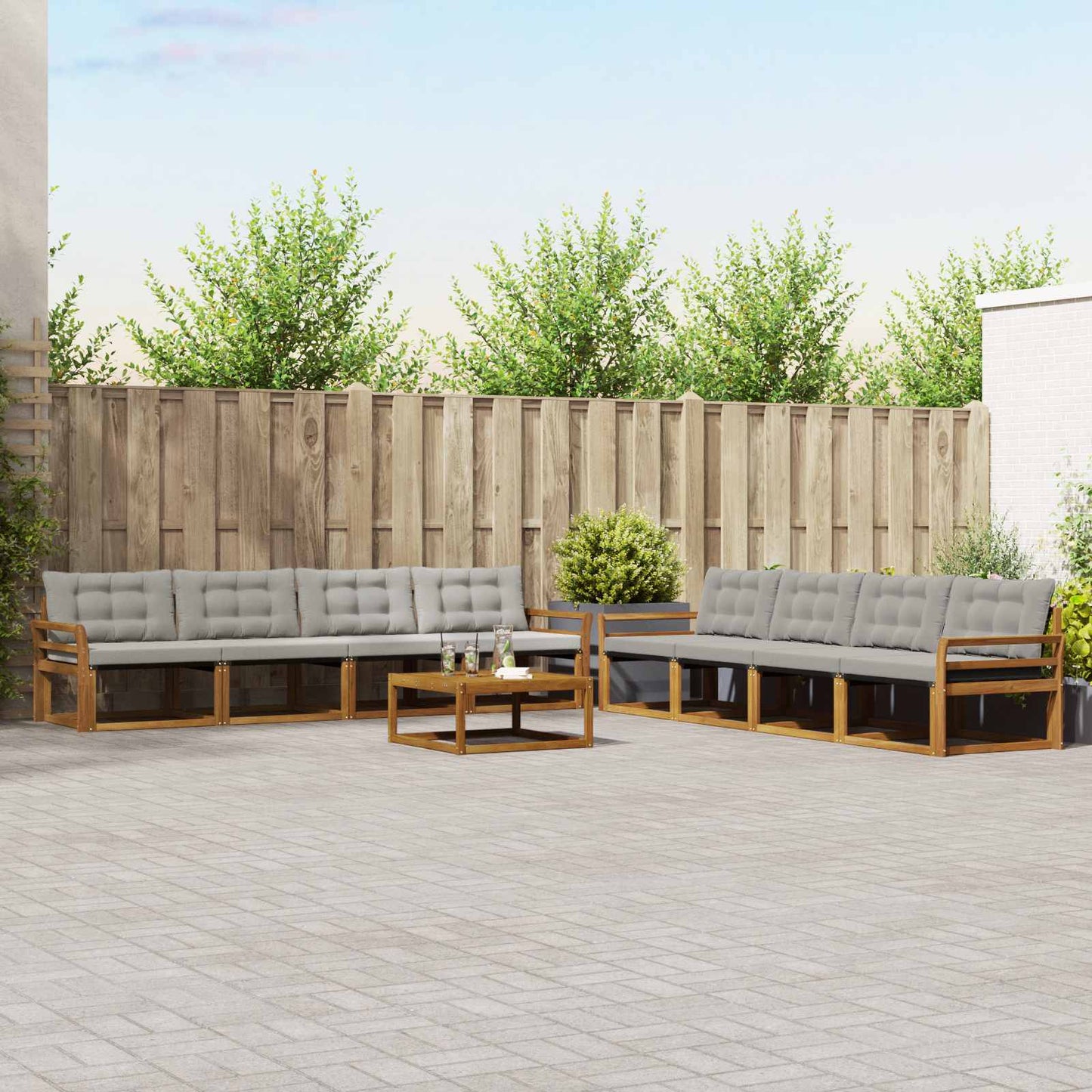 Set di divani da esterno 9 pcs Grigio Naturale e Chiaro