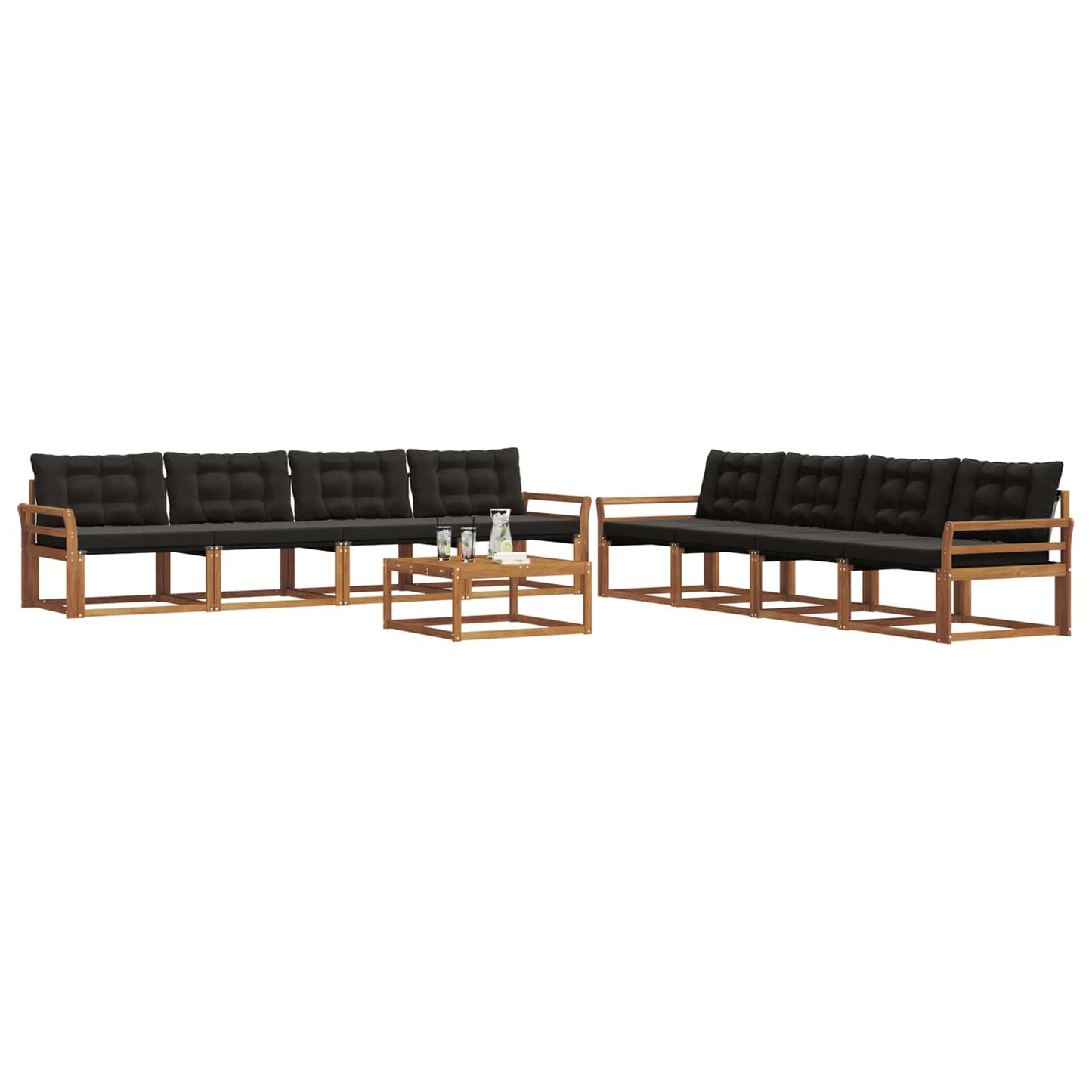 Set di divani da esterno con cuscino 9 pcs Naturale e Nero | homemem39