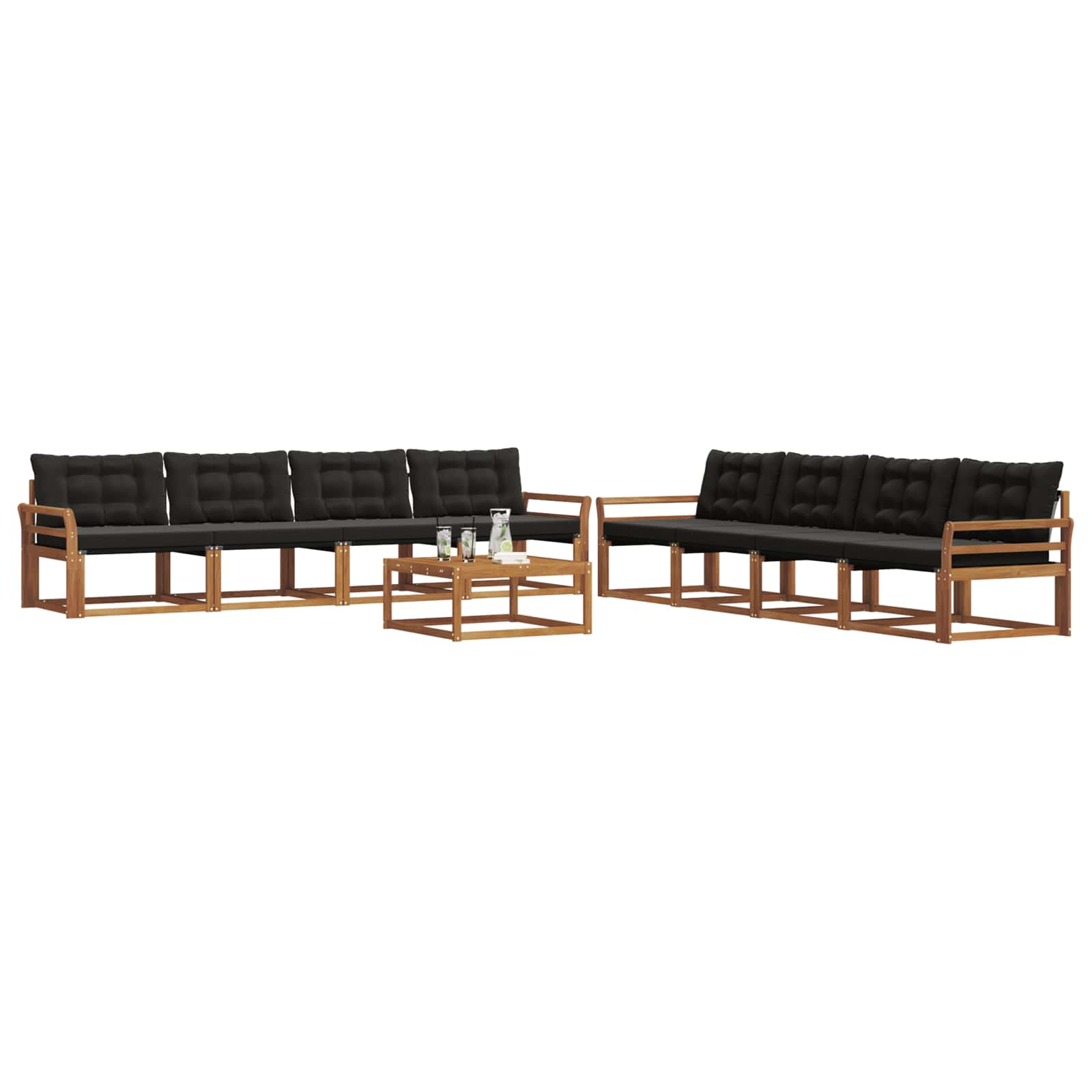 Set di divani da esterno con cuscino 9 pcs Naturale e Nero | homemem39