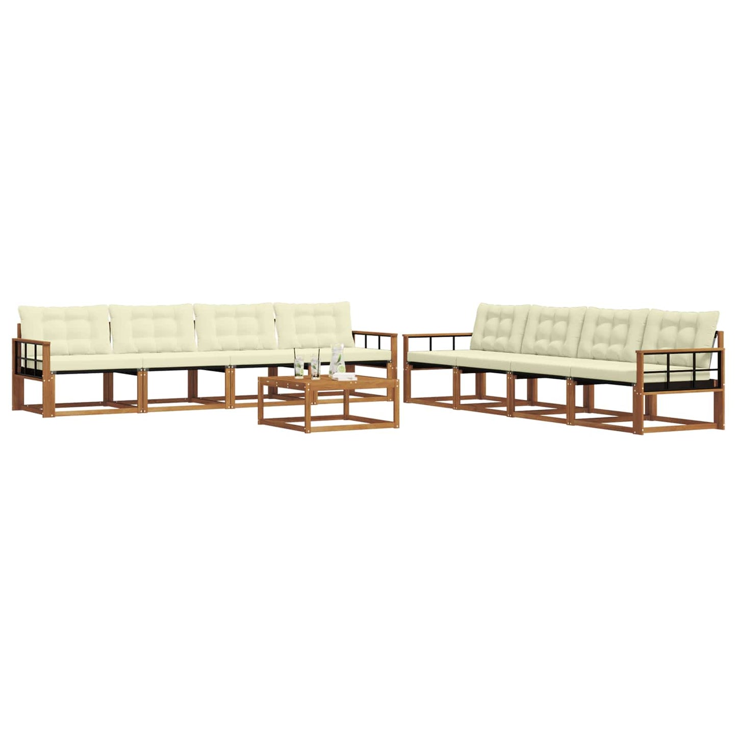 Set di divani da esterno con cuscino 9 pcs Naturale e Crema | homemem39