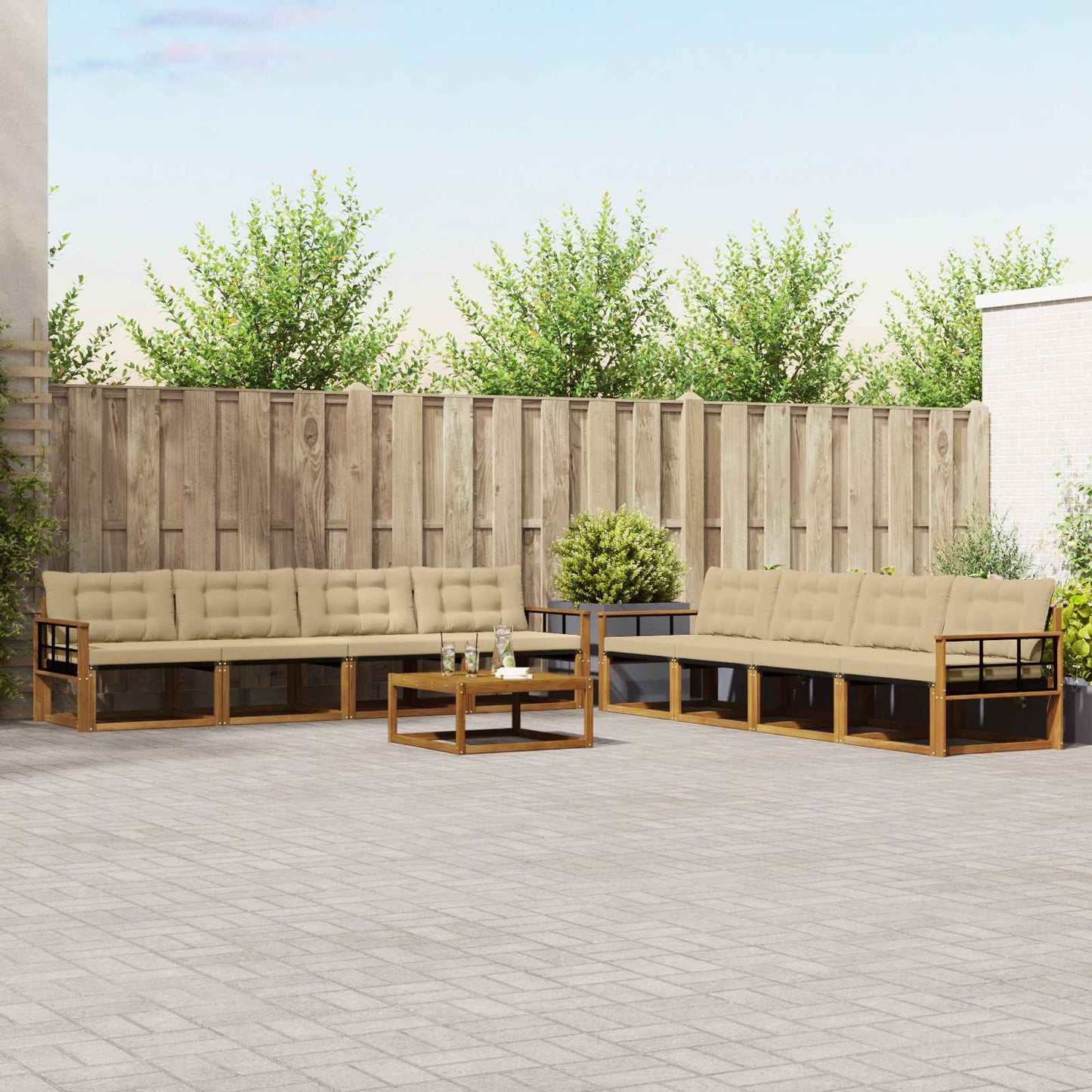 Set di divani da esterno con cuscino 9 pcs Naturale e Beige