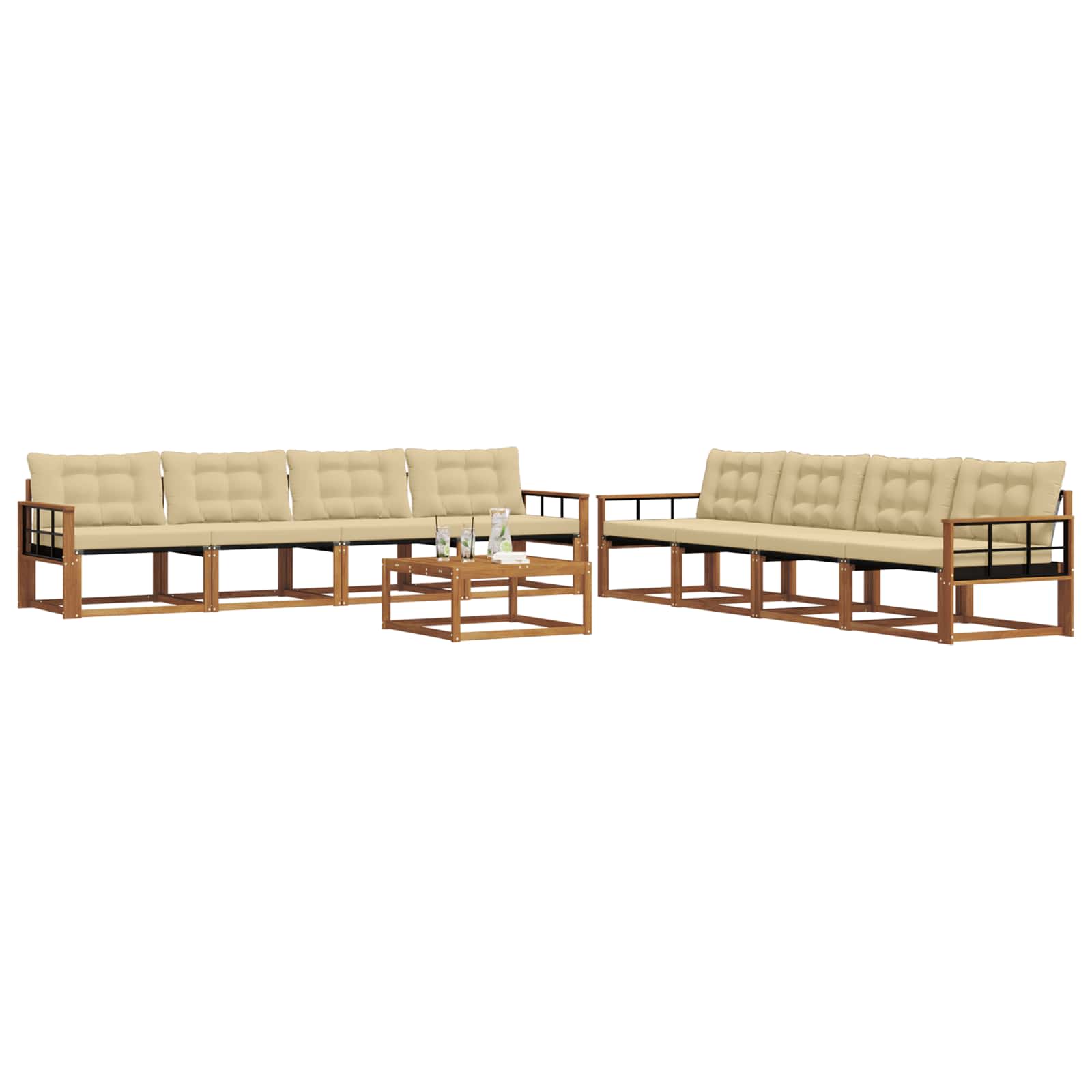 Set di divani da esterno con cuscino 9 pcs Naturale e Beige | homemem39