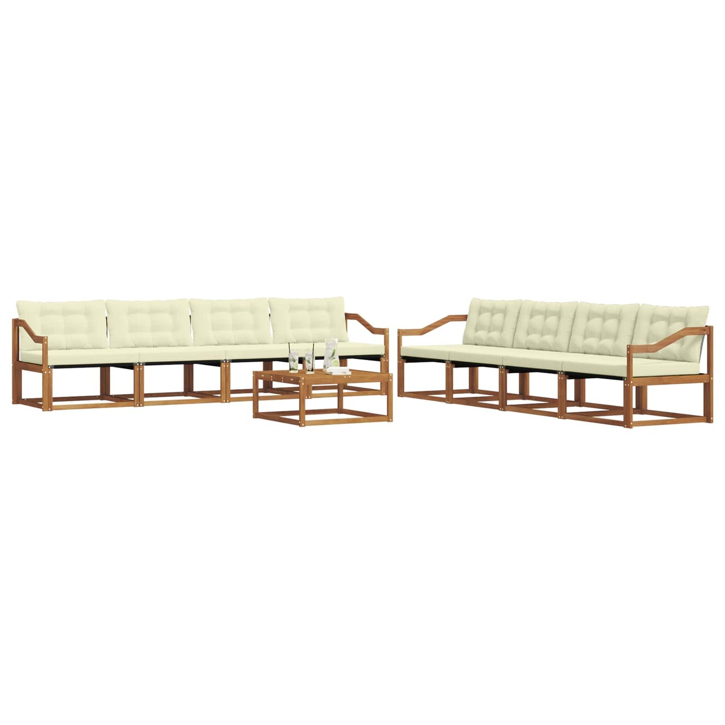 Set di divani da esterno con cuscino 9 pcs Naturale e Crema | homemem39