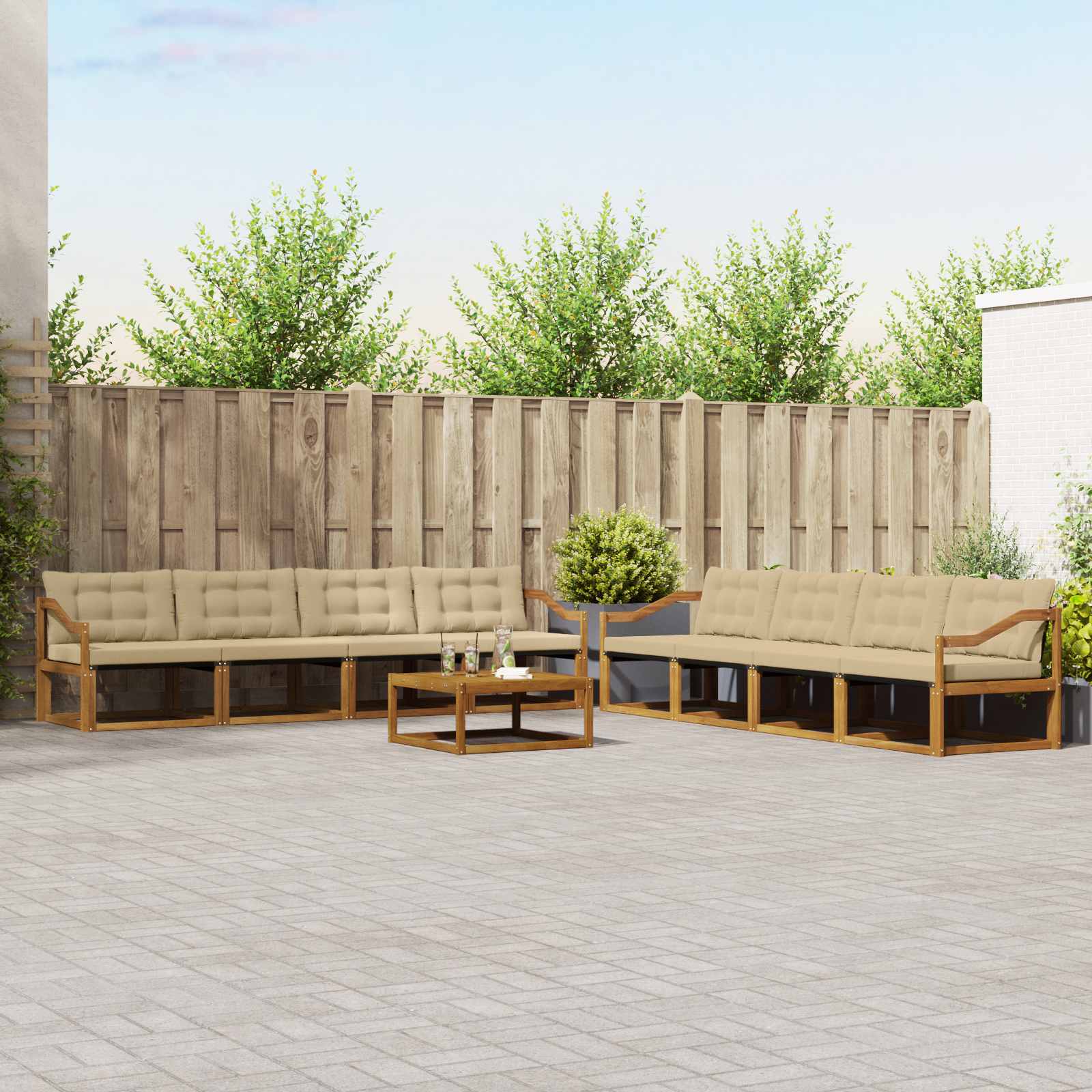 Set di divani da esterno con cuscino 9 pcs Naturale e Beige | homemem39