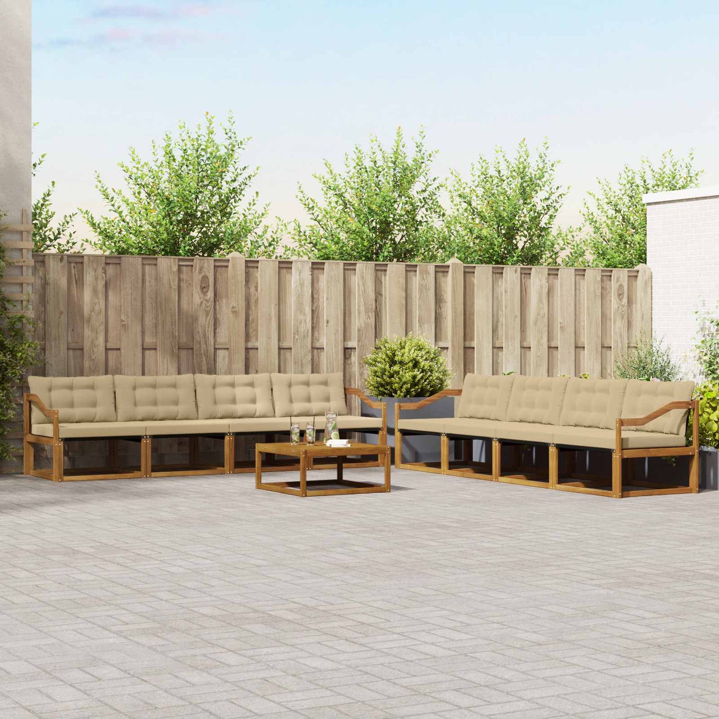 Set di divani da esterno con cuscino 9 pcs Naturale e Beige
