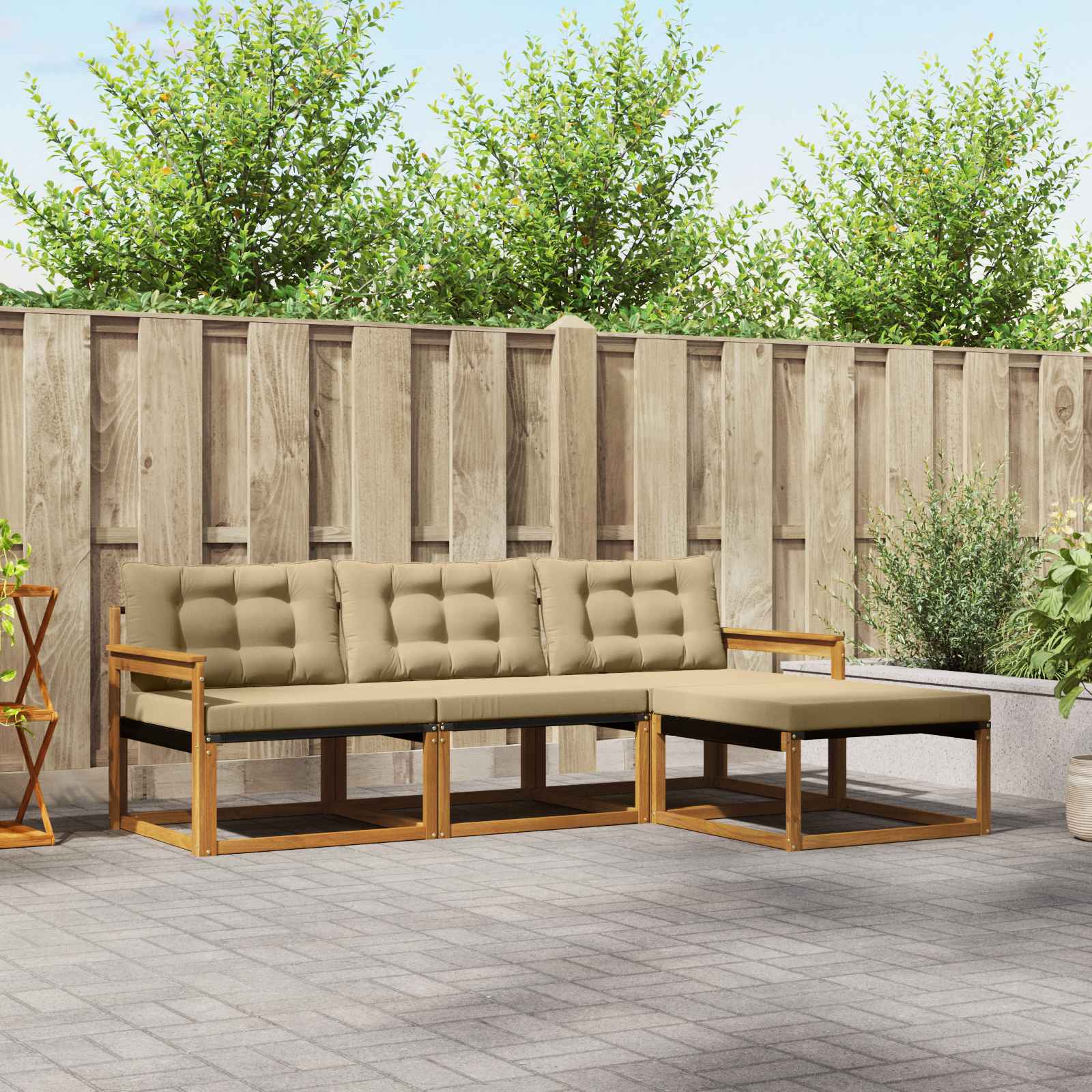 Set di divani da esterno con cuscino 4 pcs Naturale e Beige | homemem39