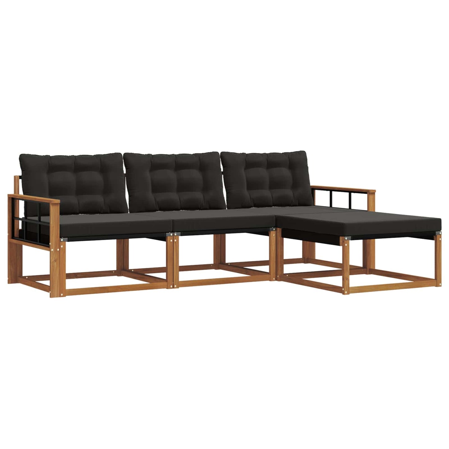 Set di divani da esterno con cuscino 4 pcs Naturale e Nero