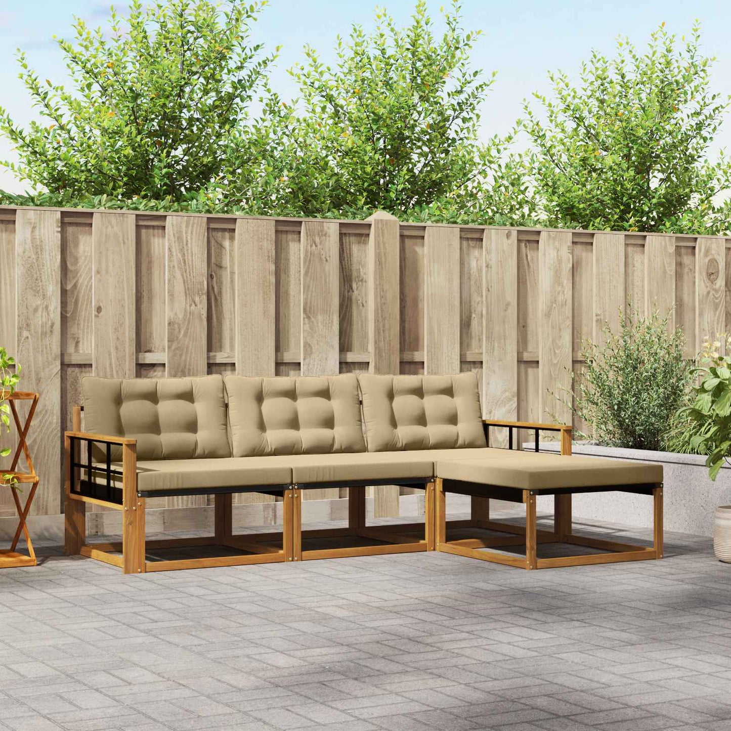 Set di divani da esterno con cuscino 4 pcs Naturale e Beige | homemem39