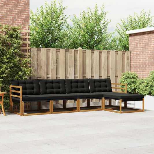 Set di divani da esterno con cuscino 5 pcs Naturale e Nero