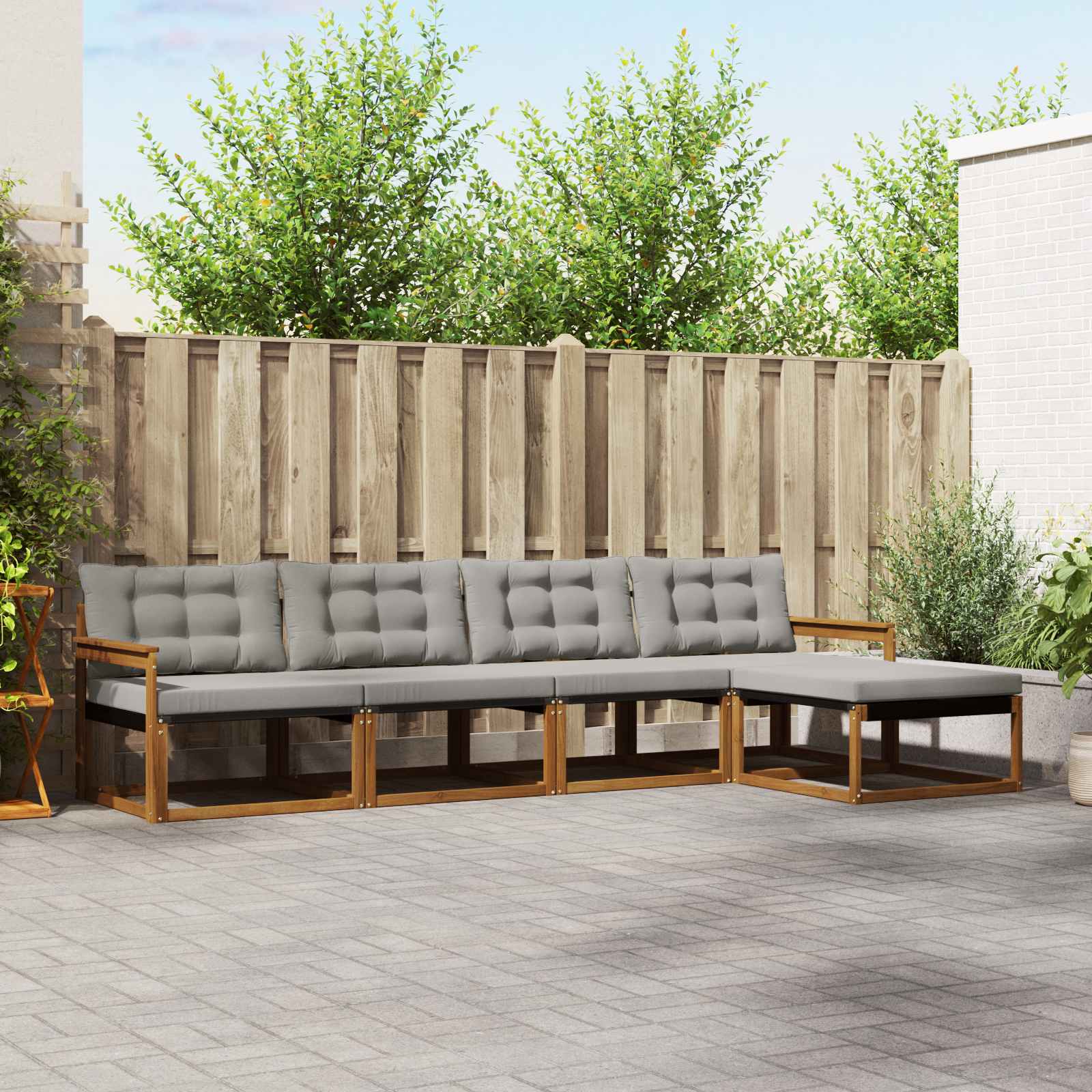 Set di divani da esterno 5 pcs Grigio Naturale e Chiaro | homemem39