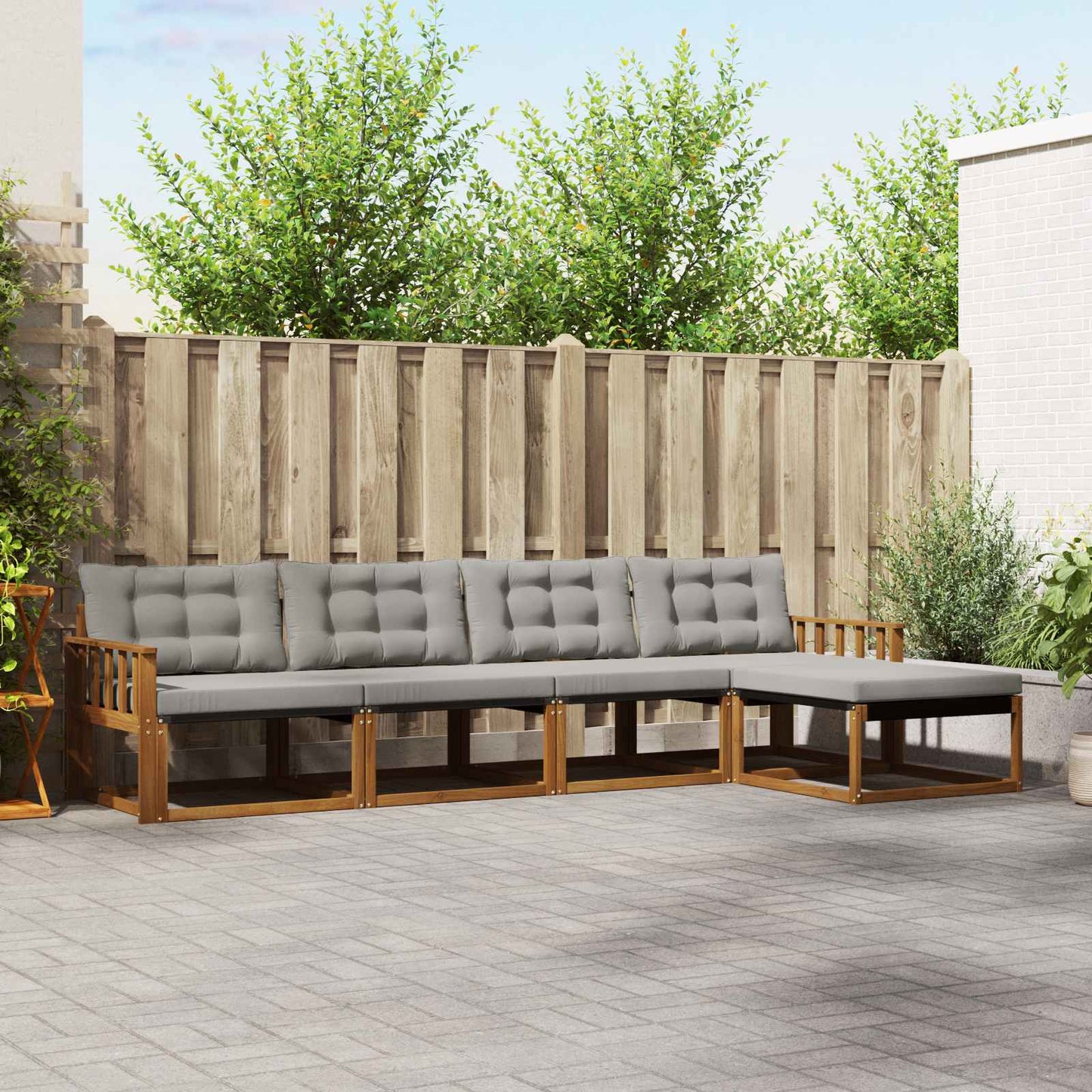 Set di divani da esterno 5 pcs Grigio Naturale e Chiaro