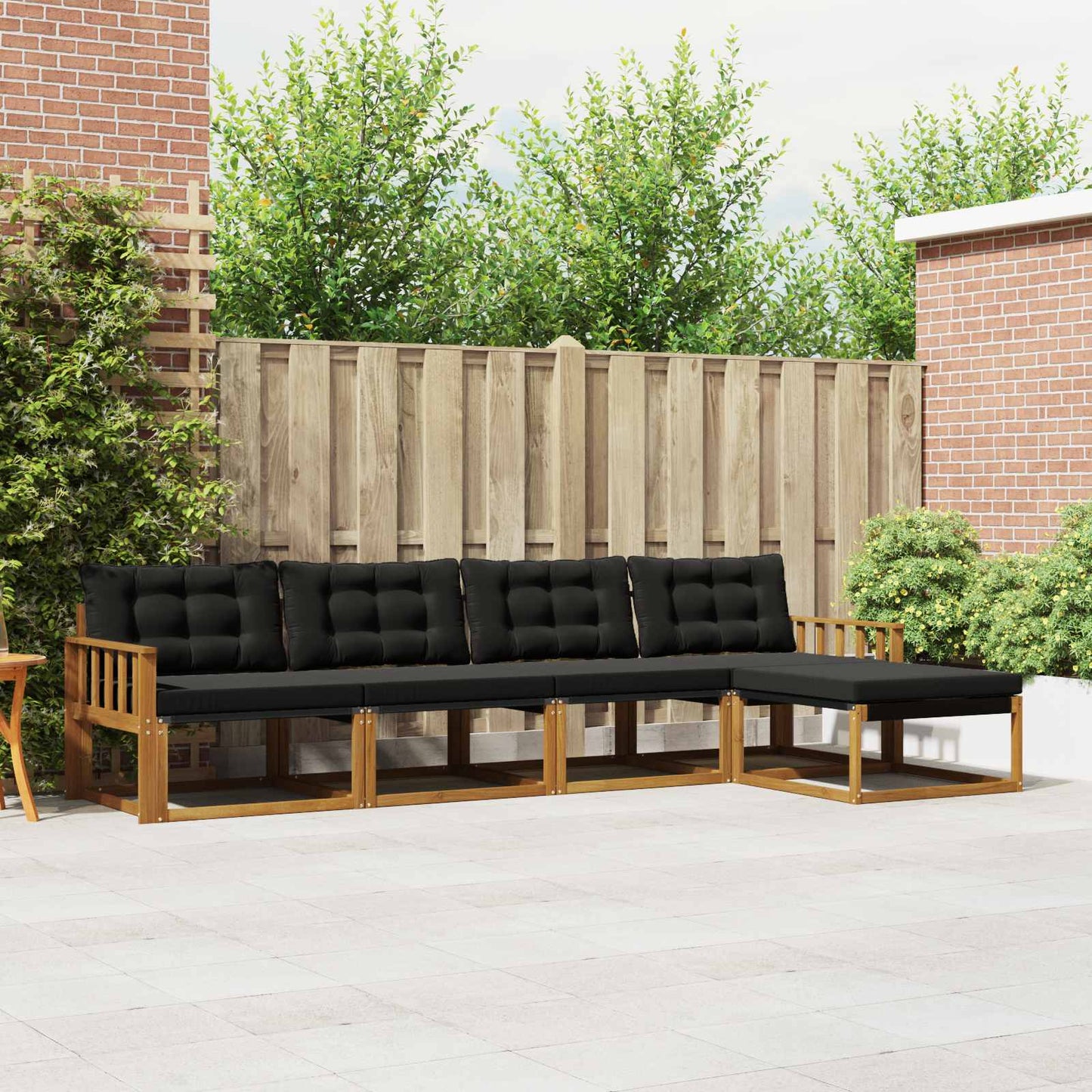 Set di divani da esterno con cuscino 5 pcs Naturale e Nero
