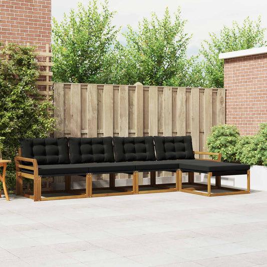 Set di divani da esterno con cuscino 5 pcs Naturale e Nero | homemem39