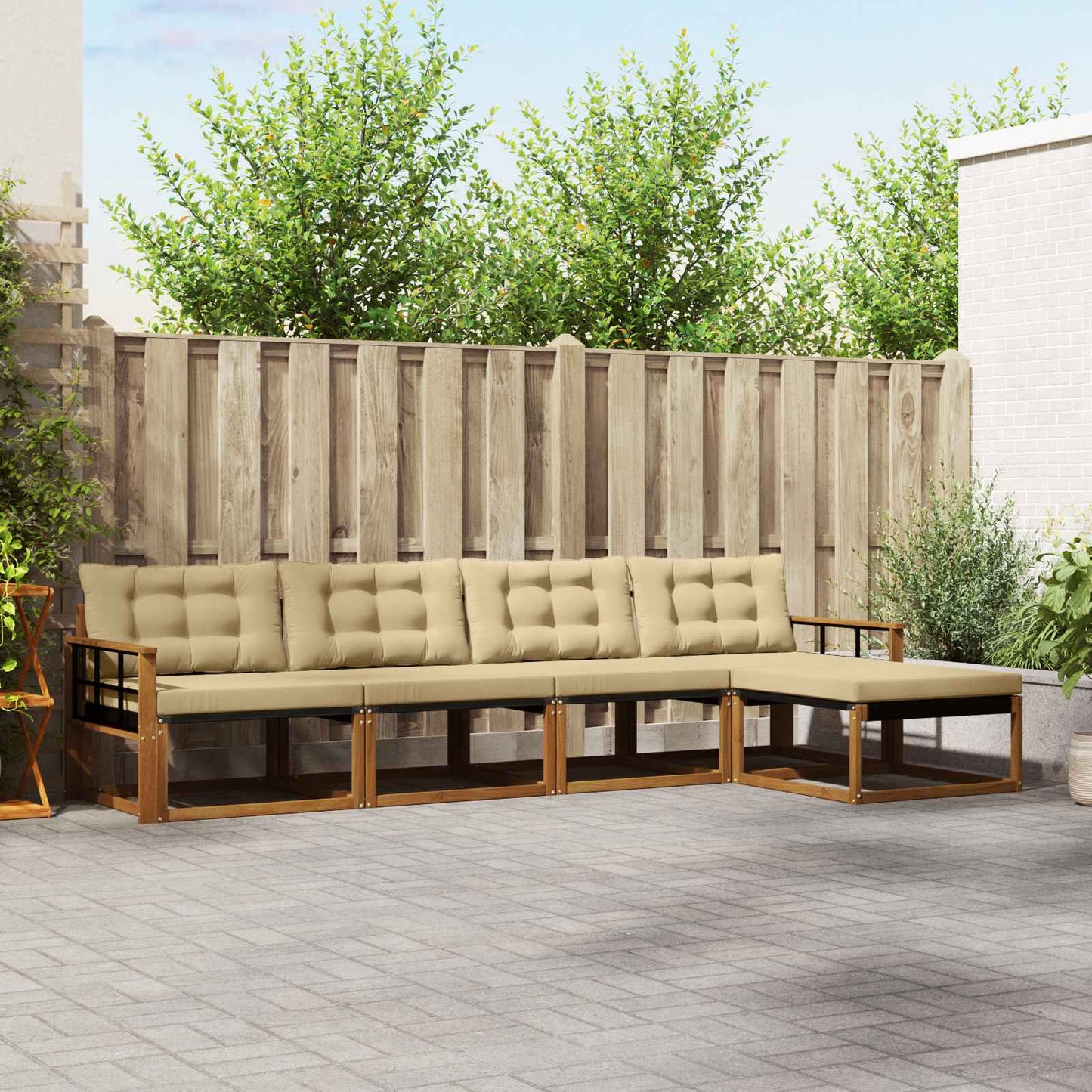 Set di divani da esterno con cuscino 5 pcs Naturale e Beige | homemem39