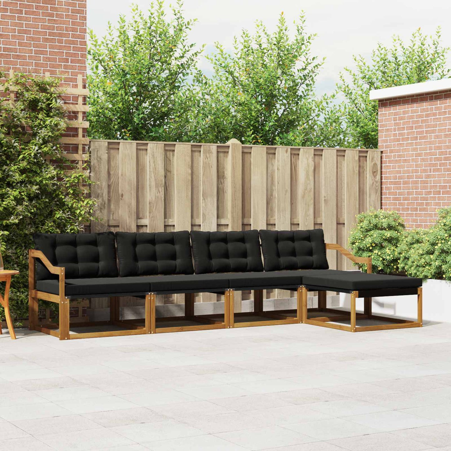 Set di divani da esterno con cuscino 5 pcs Naturale e Nero