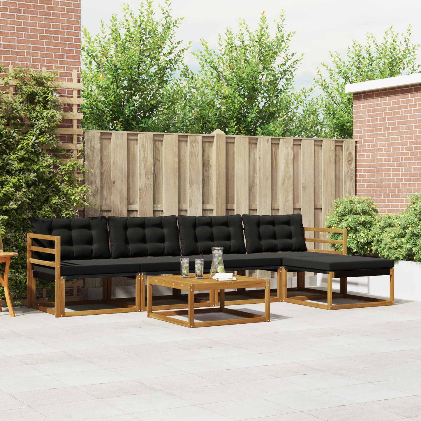 Set di divani da esterno con cuscino 6 pcs Naturale e Nero