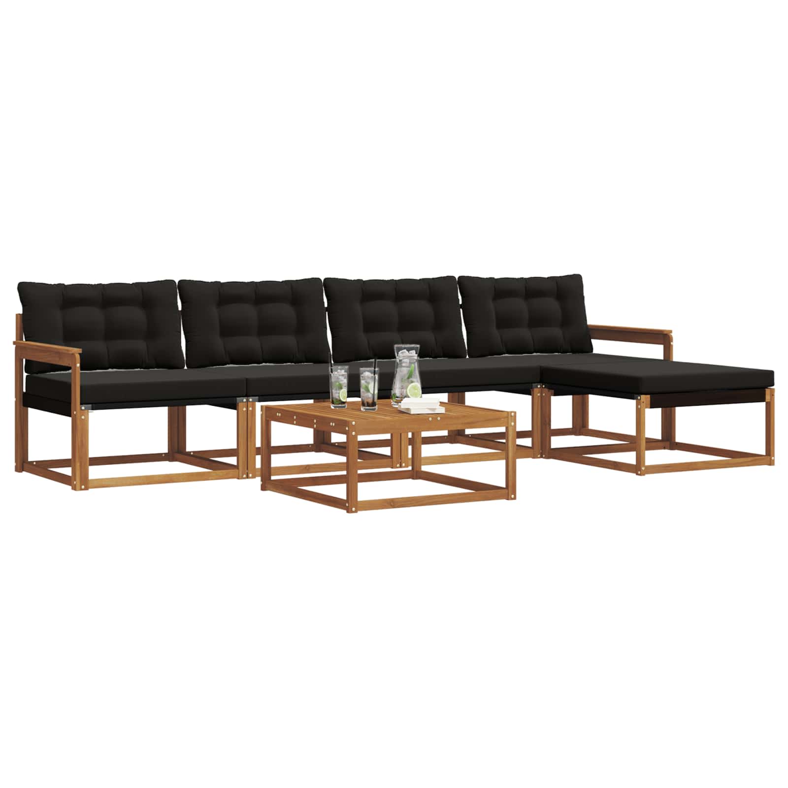 Set di divani da esterno con cuscino 6 pcs Naturale e Nero | homemem39