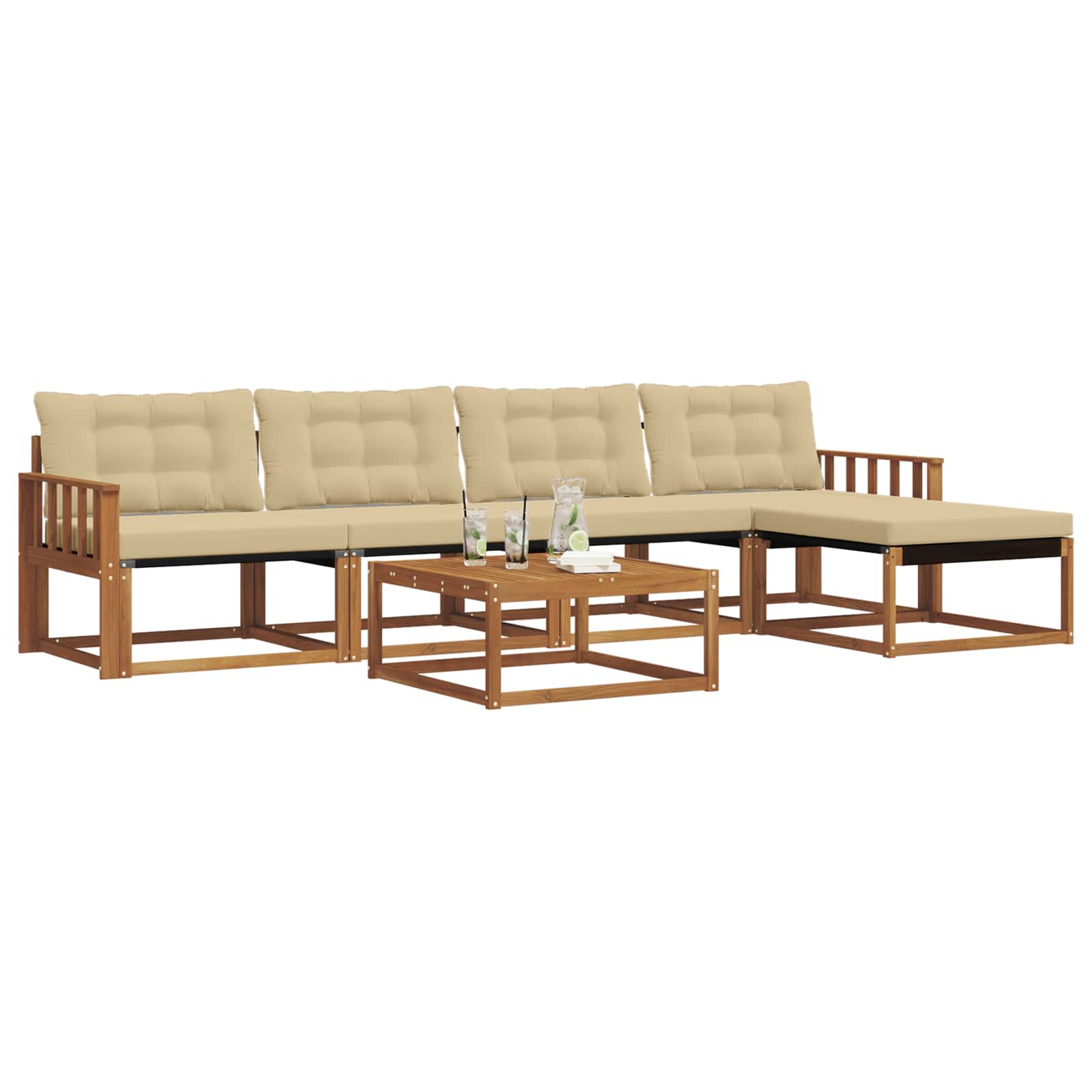 Set di divani da esterno con cuscino 6 pcs Naturale e Beige | homemem39
